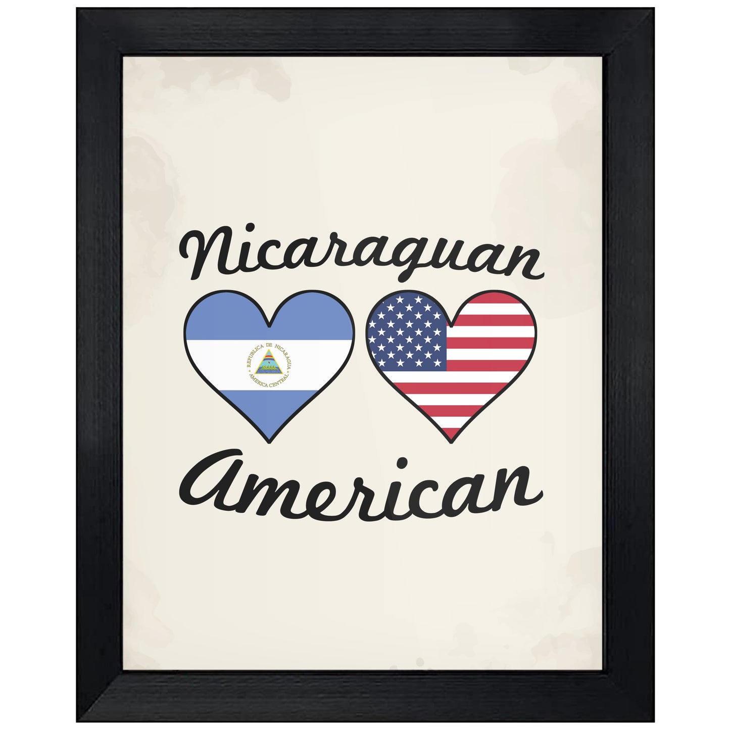 Nicaraguan American Flag Hearts 8"x10" Wall Art Print