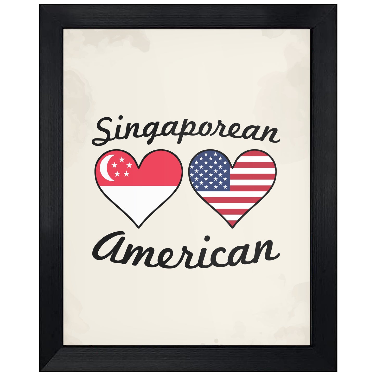 Singaporean American Flag Hearts 8"x10" Wall Art Print