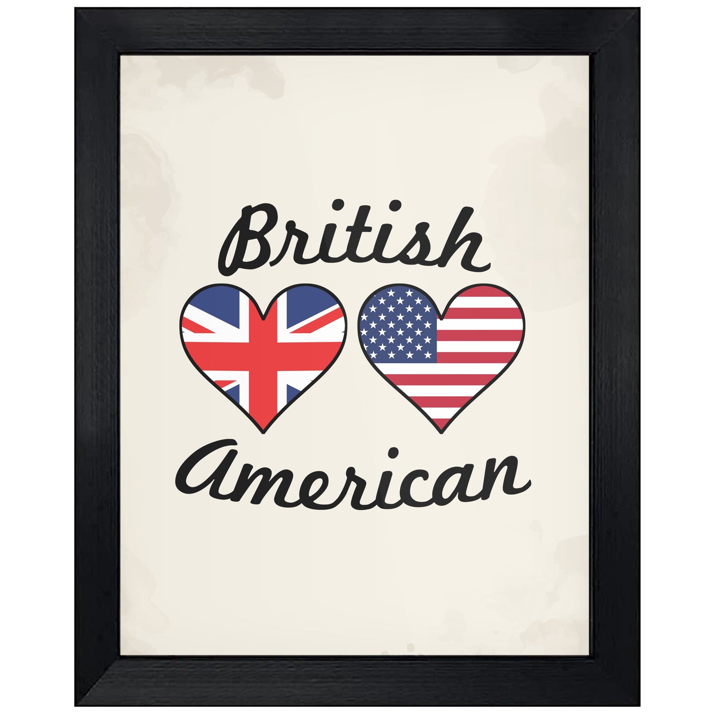 British American Flag Hearts 8"x10" Wall Art Print