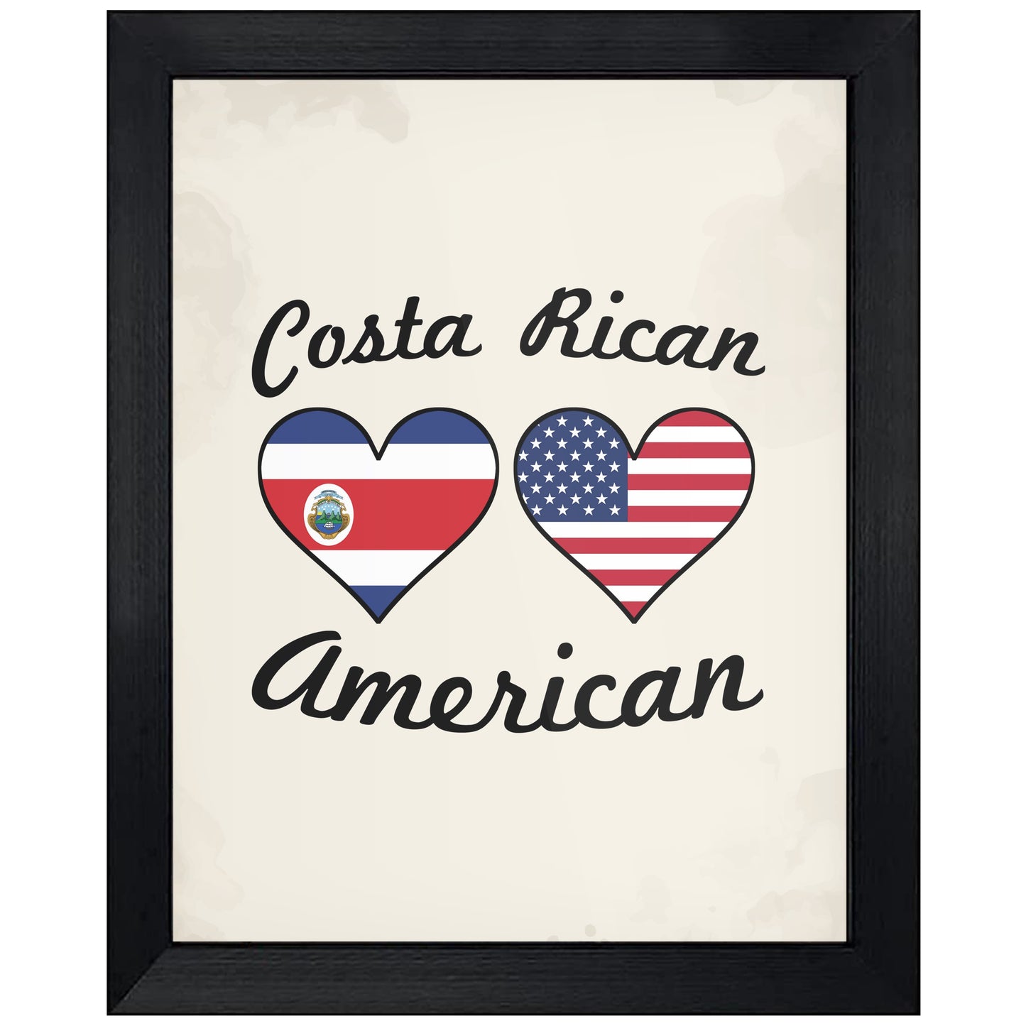 Costa Rican American Flag Hearts 8"x10" Wall Art Print
