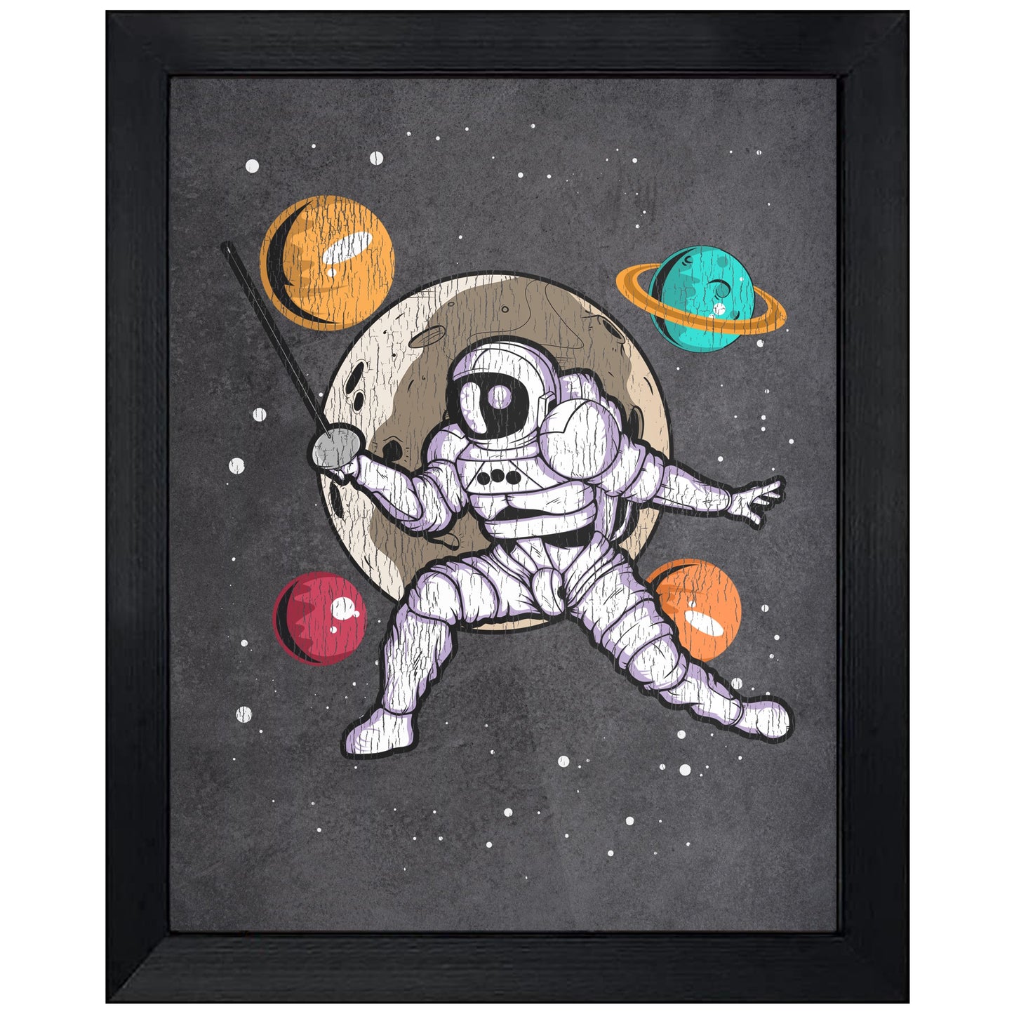 Fencing Astronaut Outer Space Spaceman Distressed 8"x10" Wall Art Print
