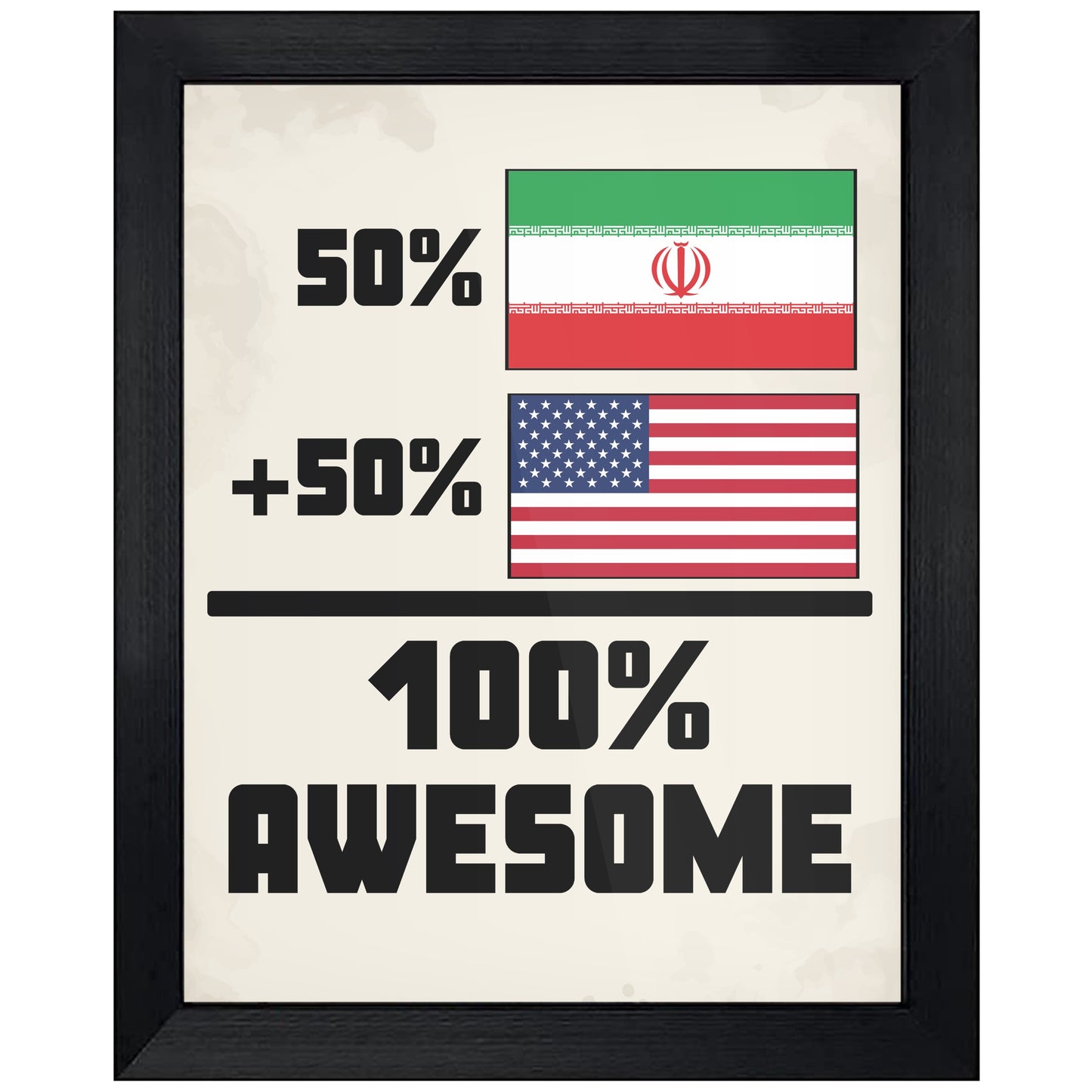 50% Iranian 50% American 100% Awesome Funny Flag 8"x10" Wall Art Print