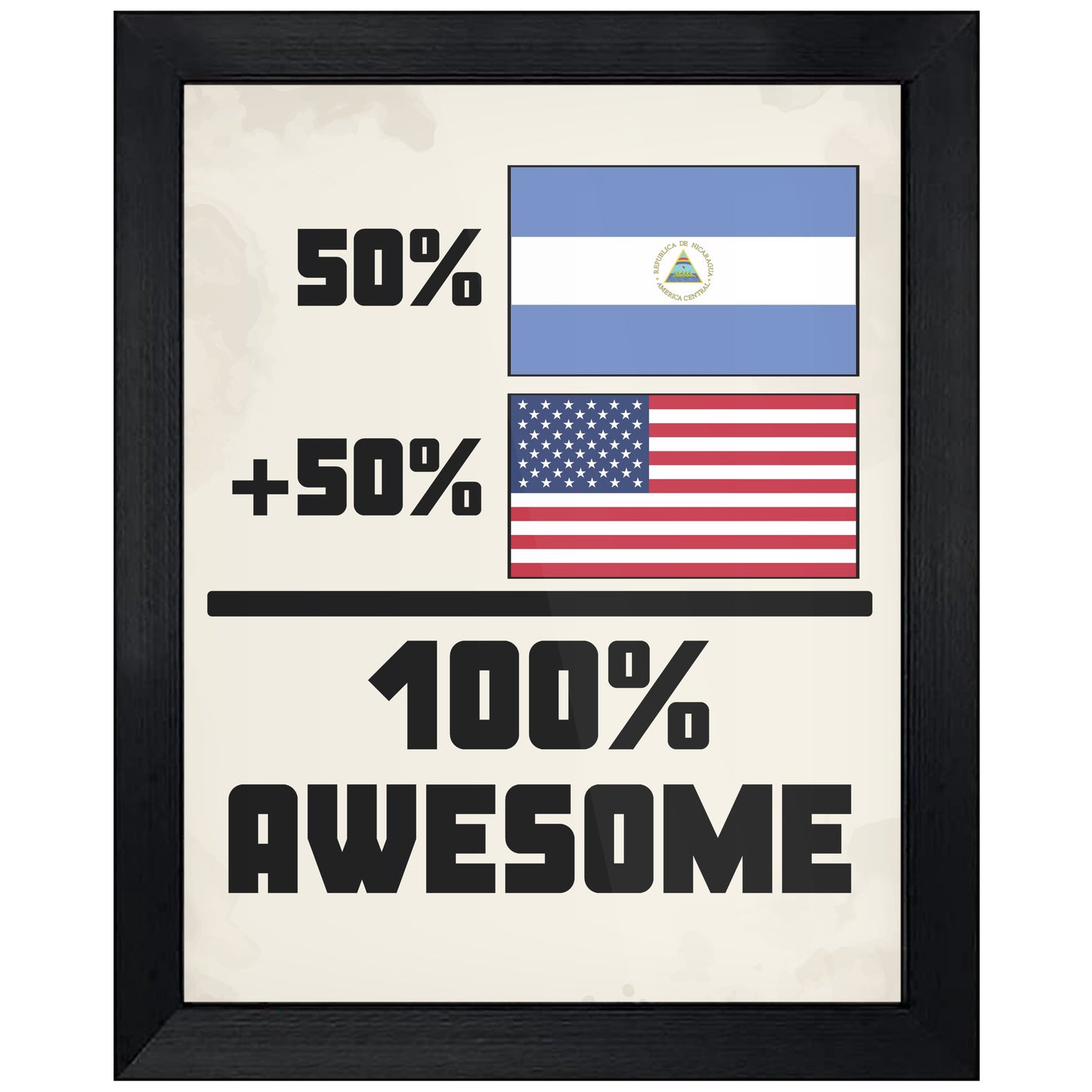 50% Nicaraguan 50% American 100% Awesome Funny Flag 8"x10" Wall Art Print