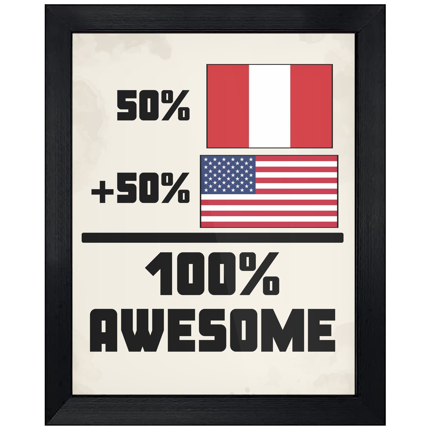 50% Peruvian 50% American 100% Awesome Funny Flag 8"x10" Wall Art Print