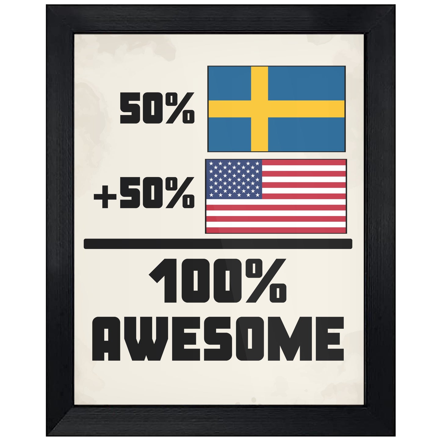 50% Swedish 50% American 100% Awesome Funny Flag 8"x10" Wall Art Print