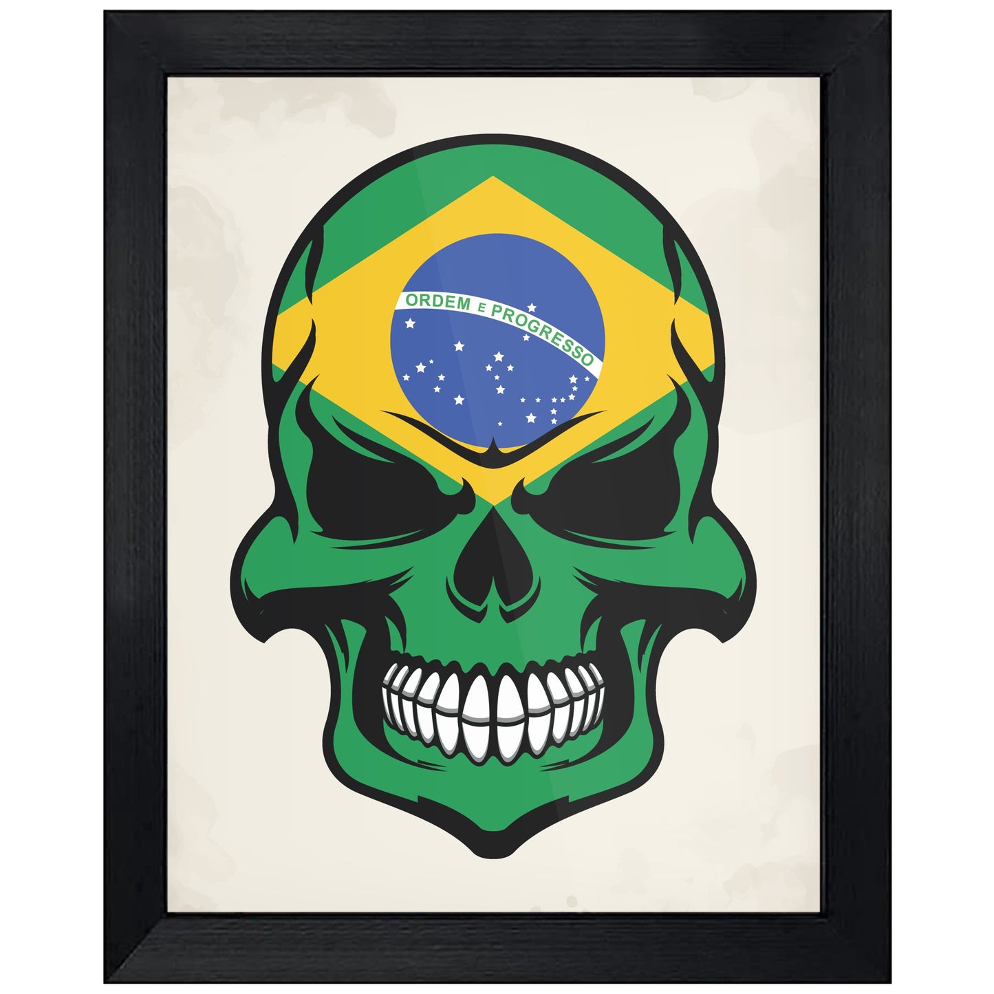Brazilian Flag Skull Cool Brazil Skull 8"x10" Wall Art Print