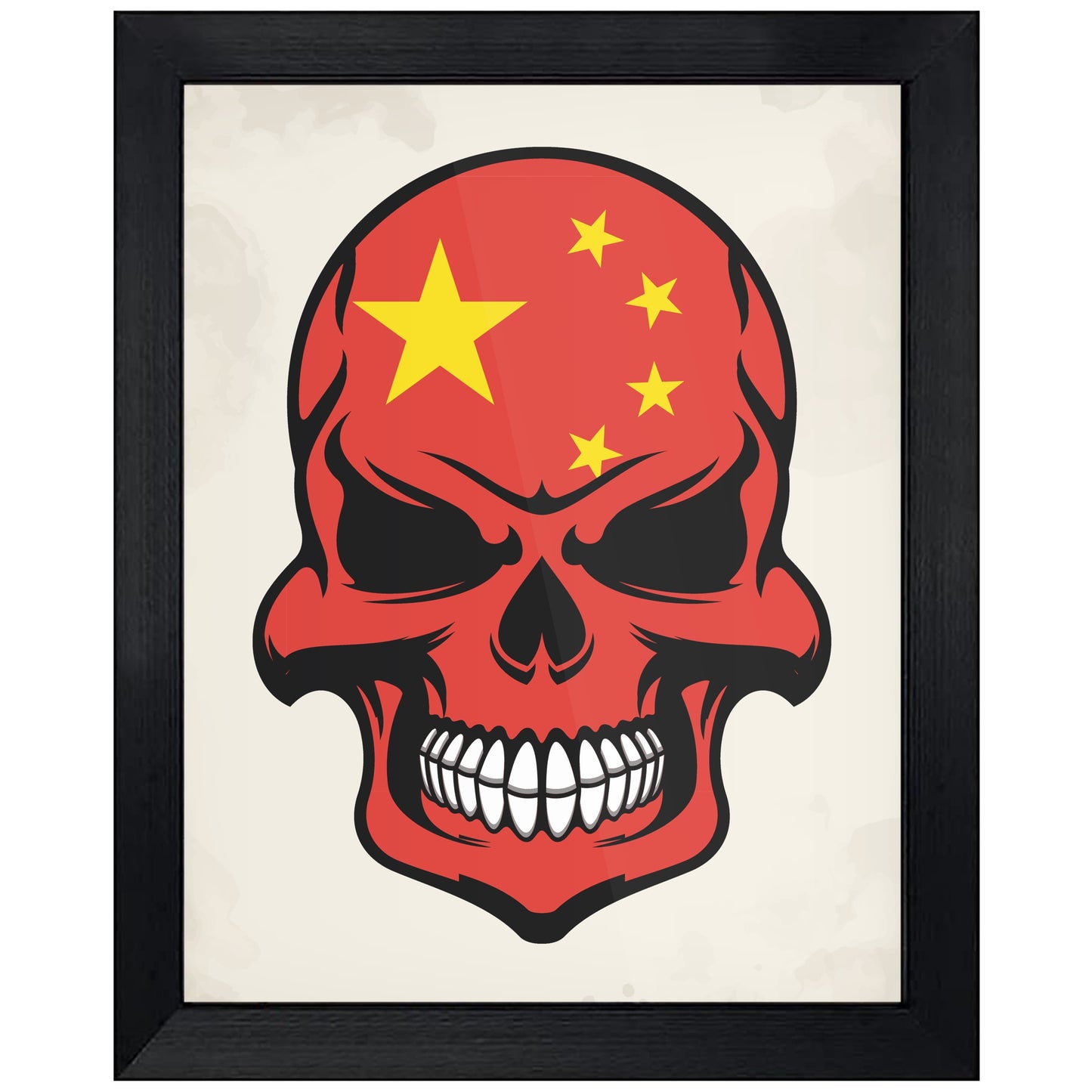 Chinese Flag Skull Cool China Skull 8"x10" Wall Art Print