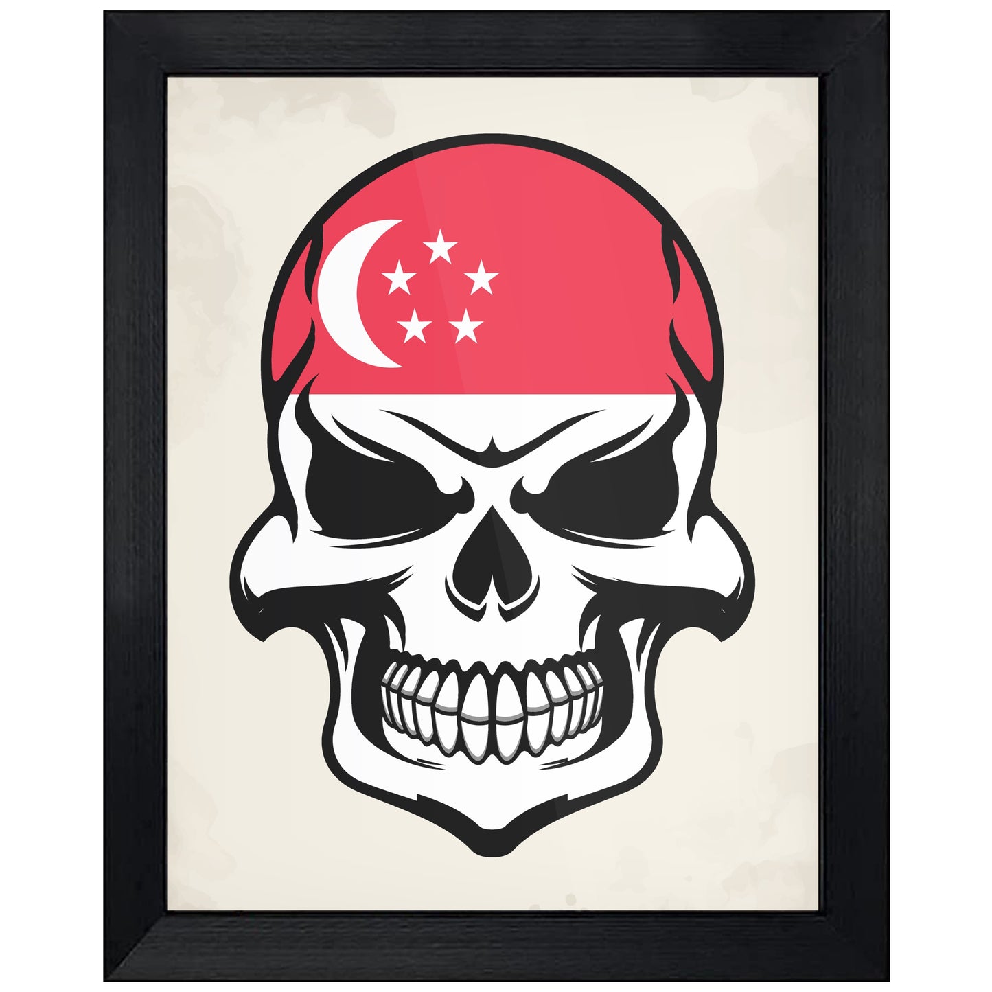 Singaporean Flag Skull Cool Singapore Skull 8"x10" Wall Art Print