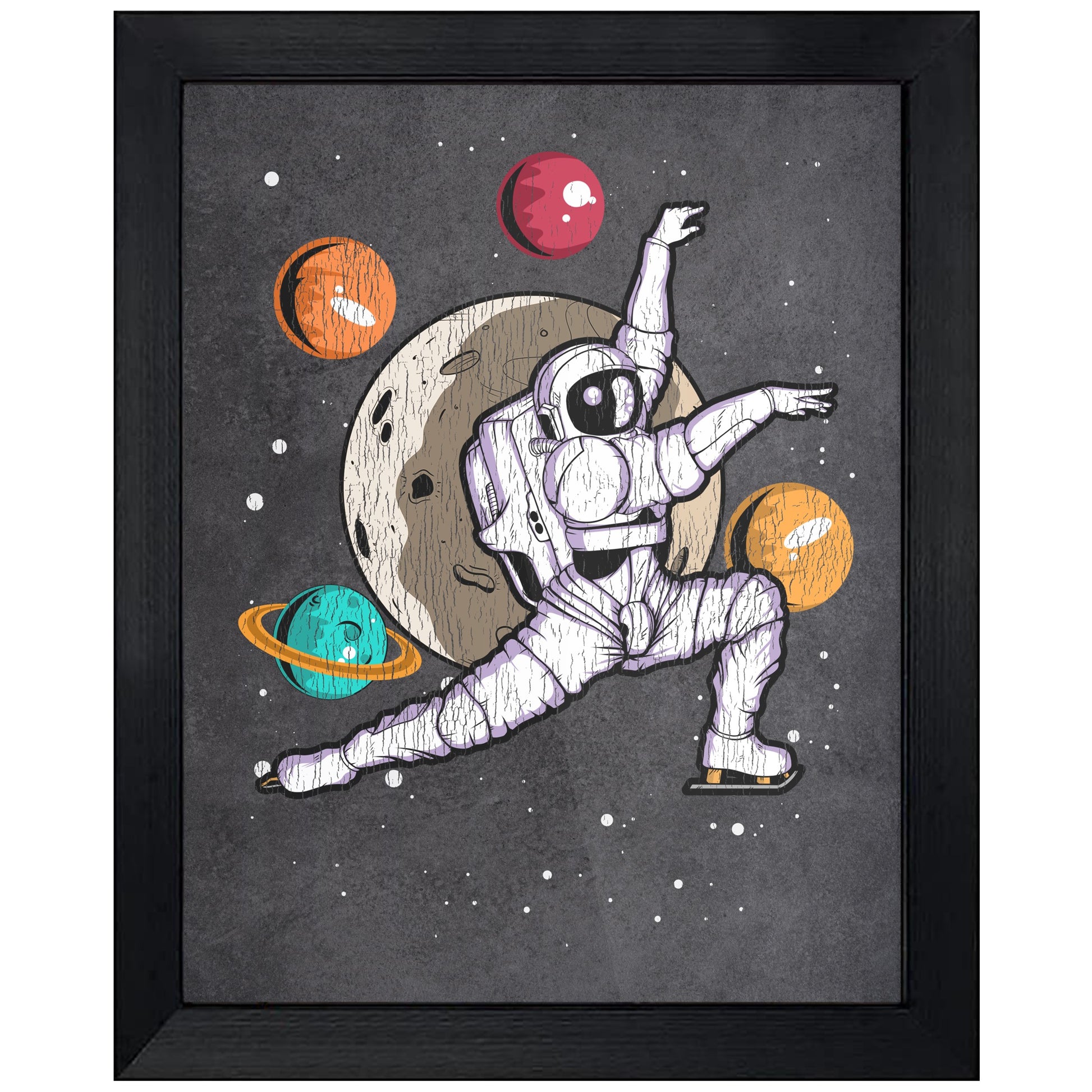 Figure Skating Astronaut Outer Space Spaceman Distressed 8"x10" Wall Art Print