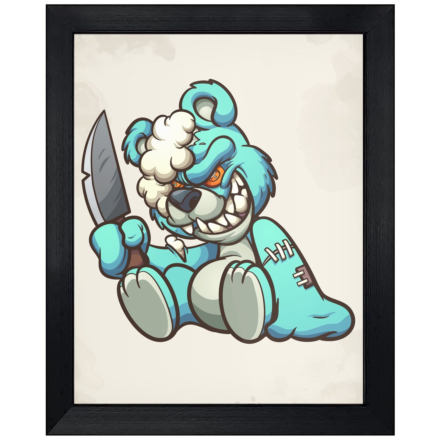 Evil Blue Teddy Bear With Knife Demented Deranged Bear 8"x10" Wall Art Print
