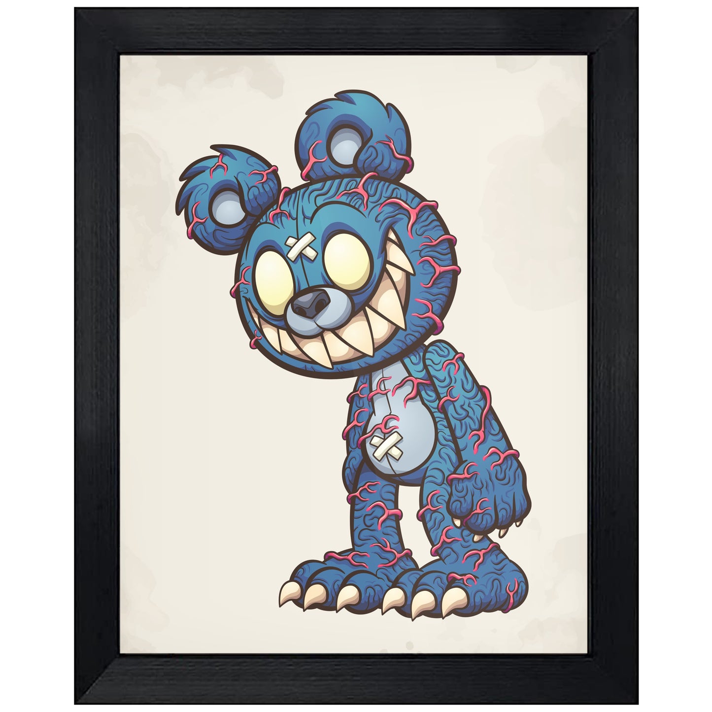 Scary Blue Teddy Bear Veins Popping Out Evil Deranged Bear 8"x10" Wall Art Print