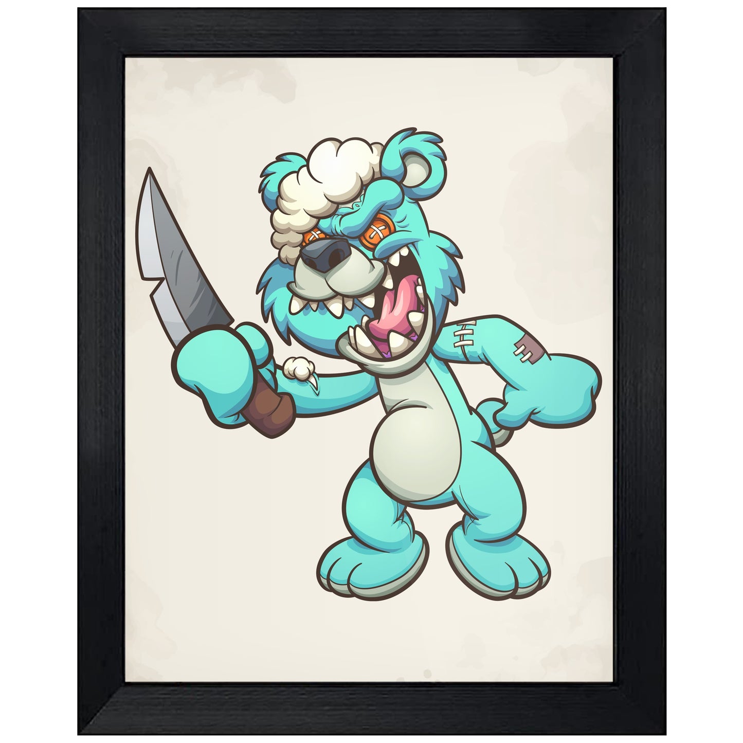 Scary Blue Teddy Bear With Knife Demented Deranged Bear 8"x10" Wall Art Print