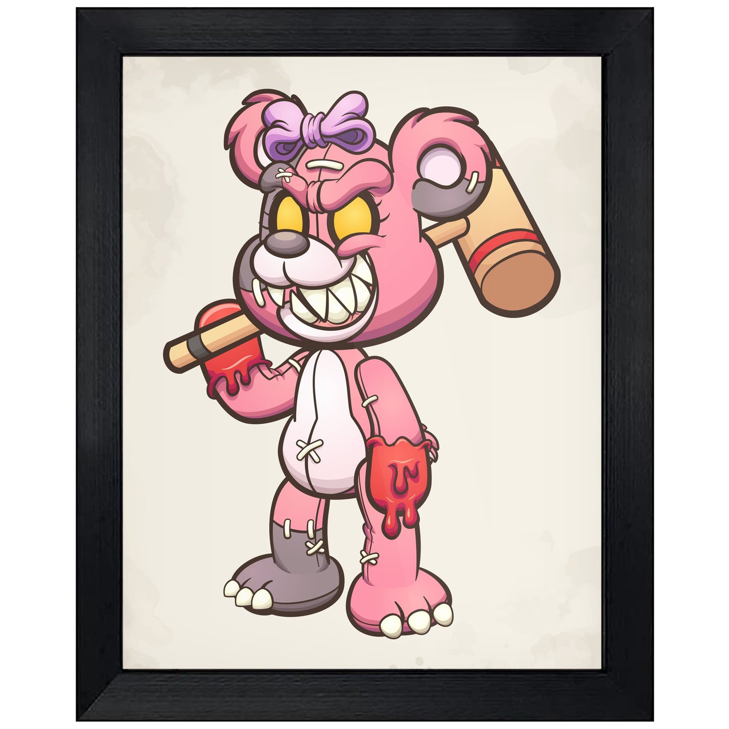 Evil Pink Teddy Bear With Mallet Scary Demented Bear 8"x10" Wall Art Print
