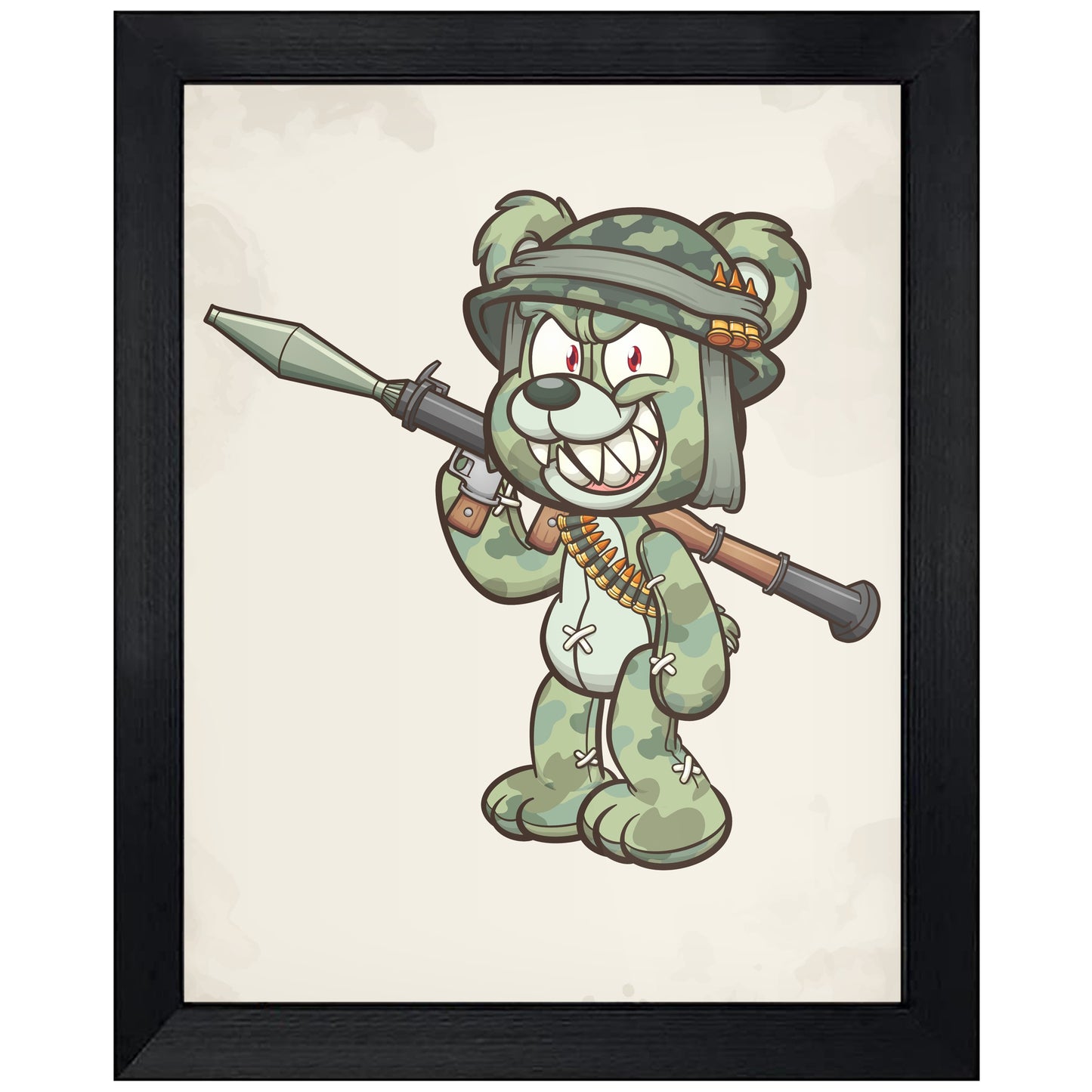 Rocket Launcher Camo Teddy Bear Scary Soldier Bear 8"x10" Wall Art Print