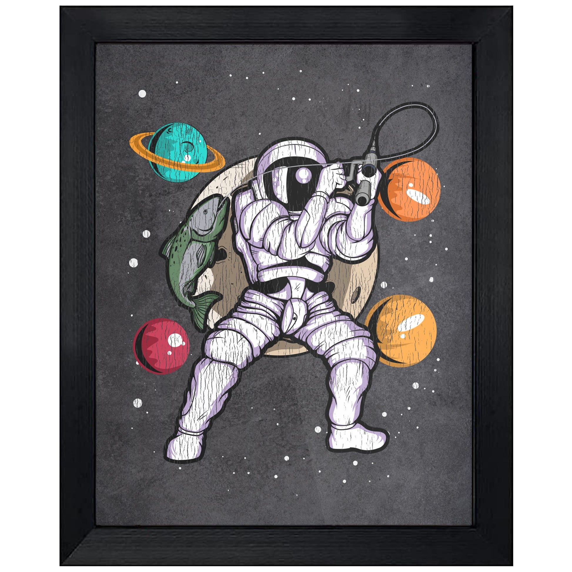 Fishing Astronaut Outer Space Spaceman Distressed 8"x10" Wall Art Print