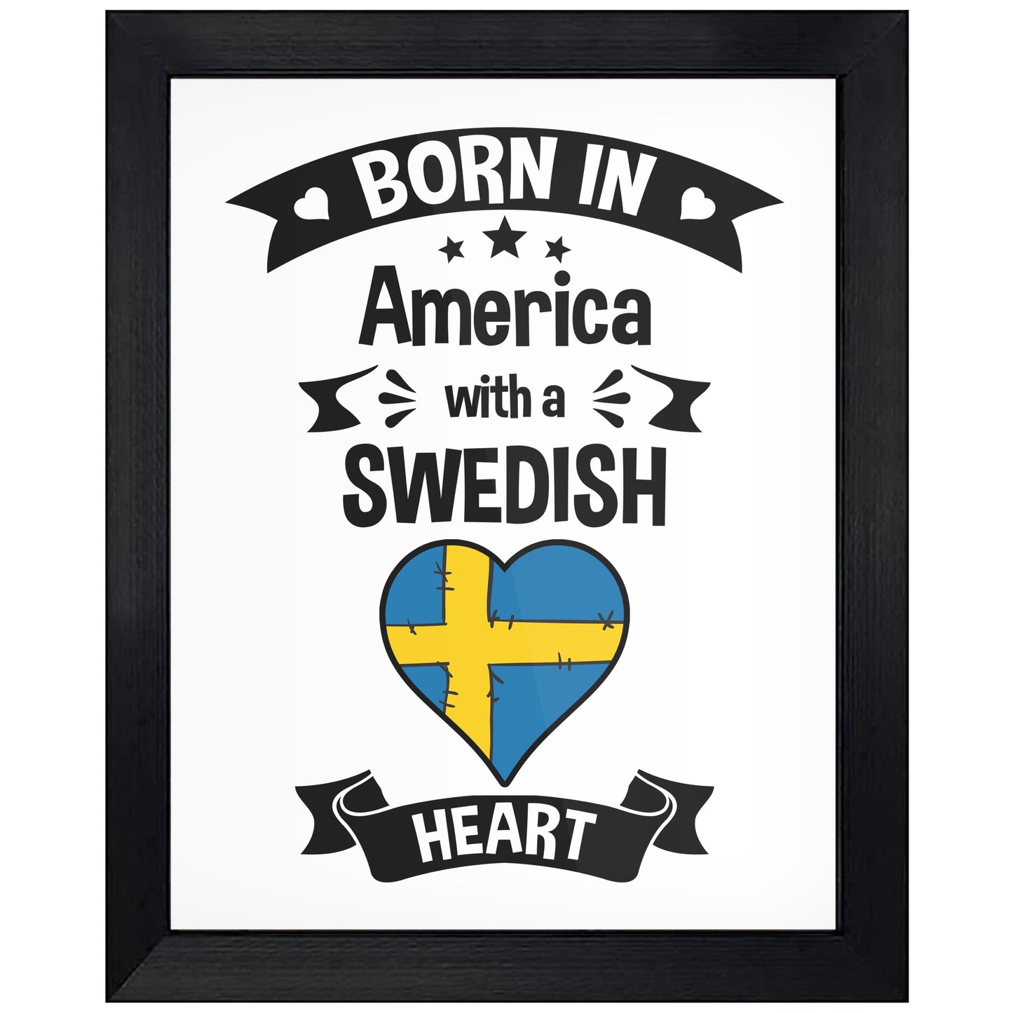 Born In America With A Swedish Heart Baby Nursery 8"x10" Wall Art Print