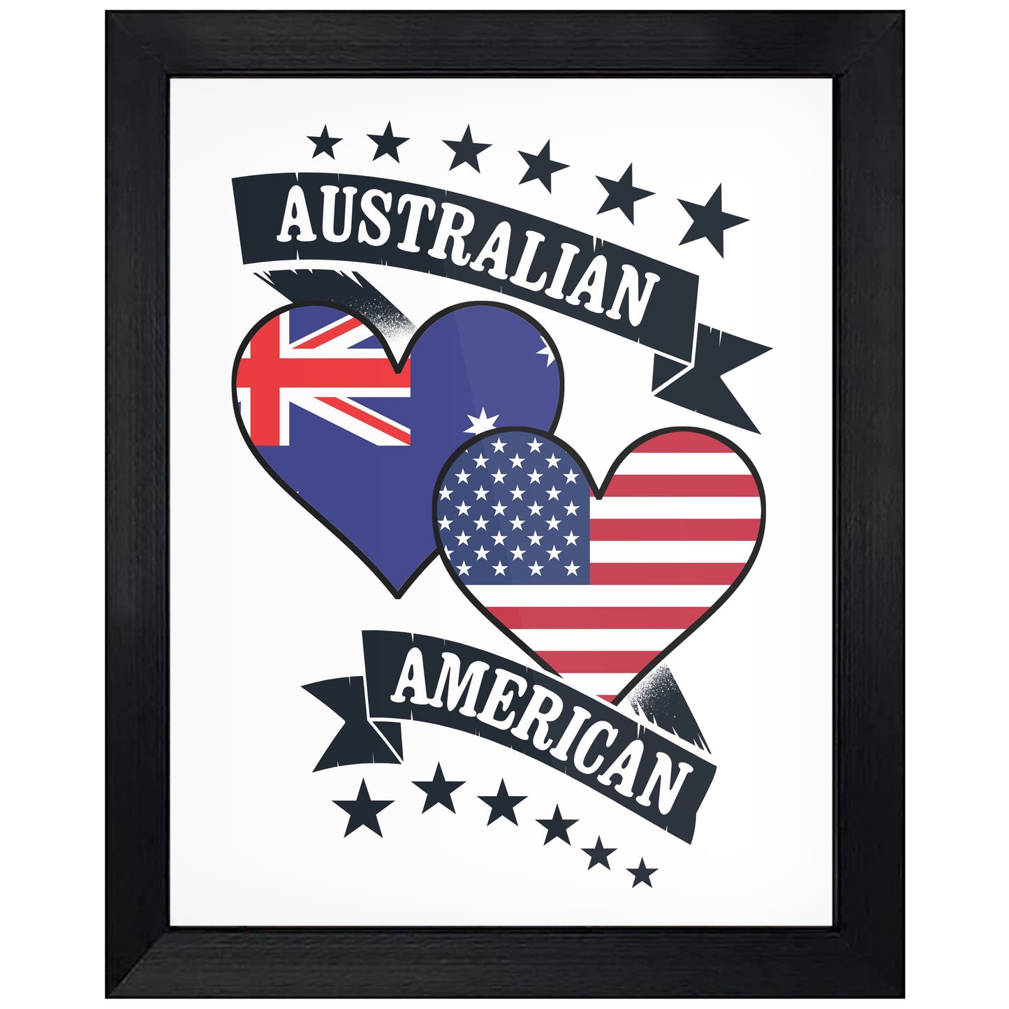 Australian American Heart Flags Australia America 8"x10" Wall Art Print