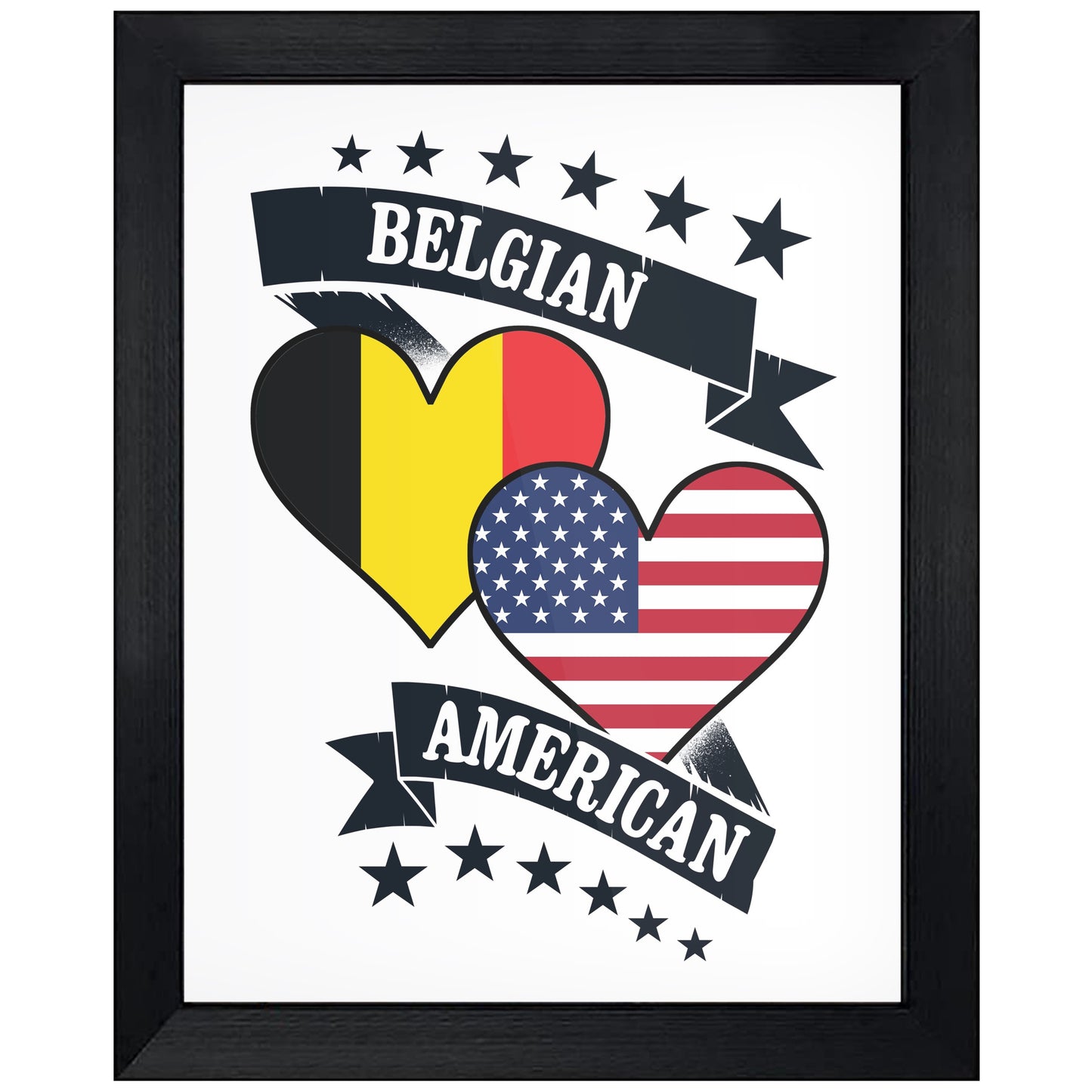Belgian American Heart Flags Belgium America 8"x10" Wall Art Print