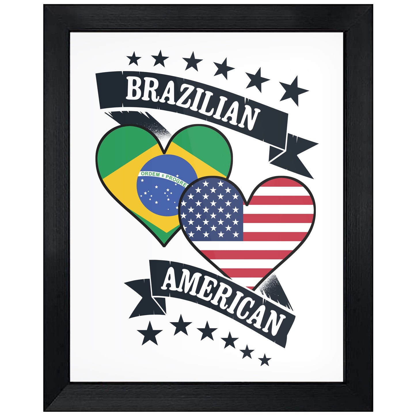 Brazilian American Heart Flags Brazil America 8"x10" Wall Art Print