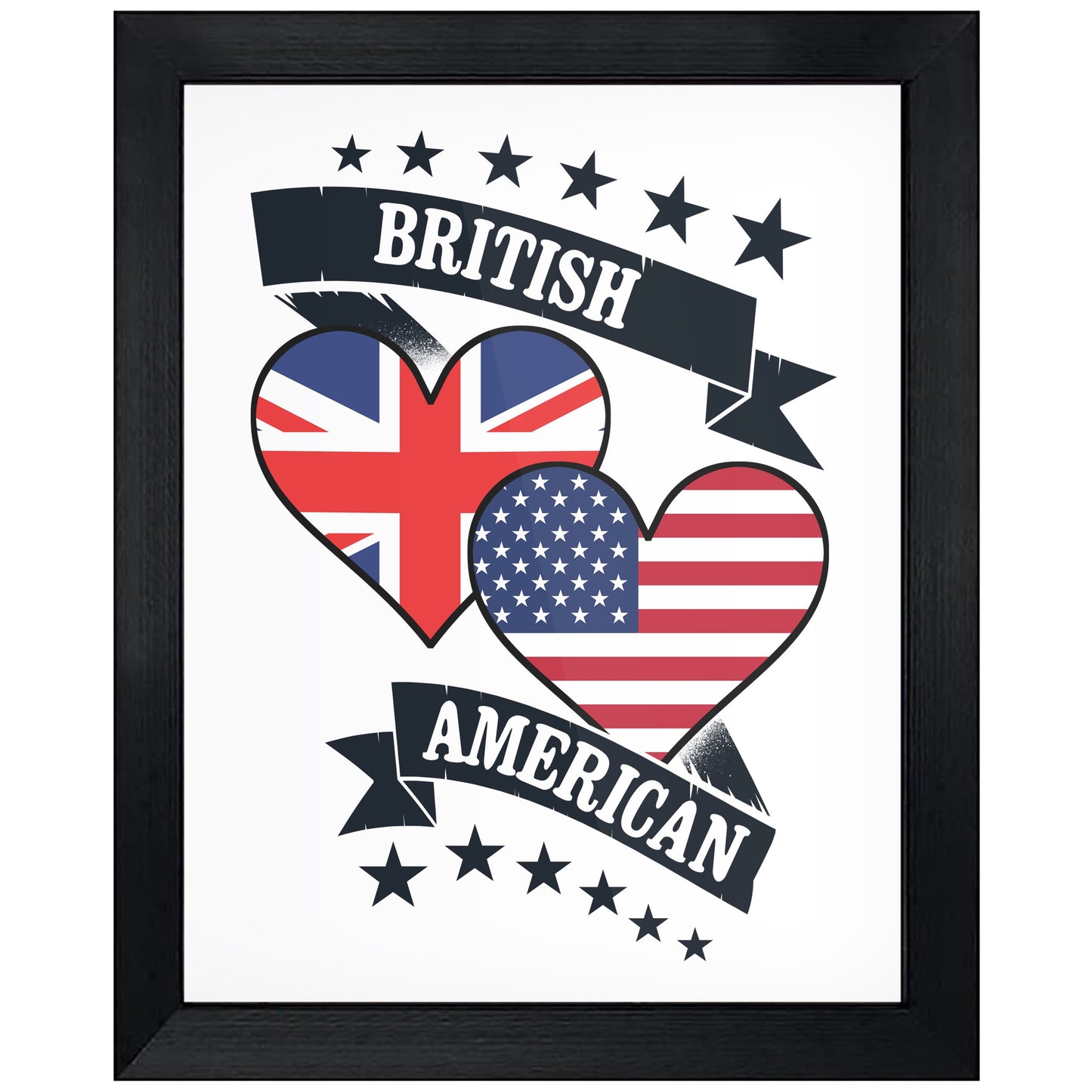 British American Heart Flags United Kingdom America 8"x10" Wall Art Print