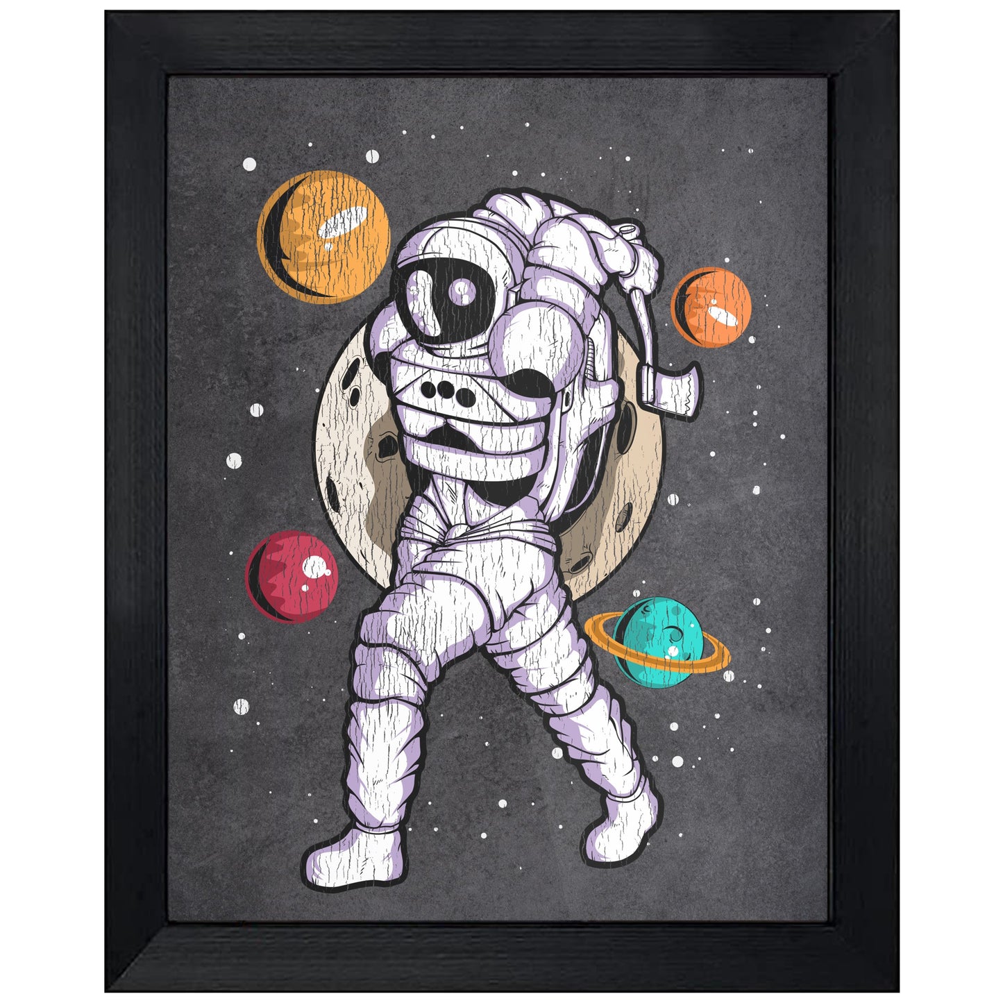 Axe Throwing Astronaut Outer Space Spaceman Distressed 8"x10" Wall Art Print