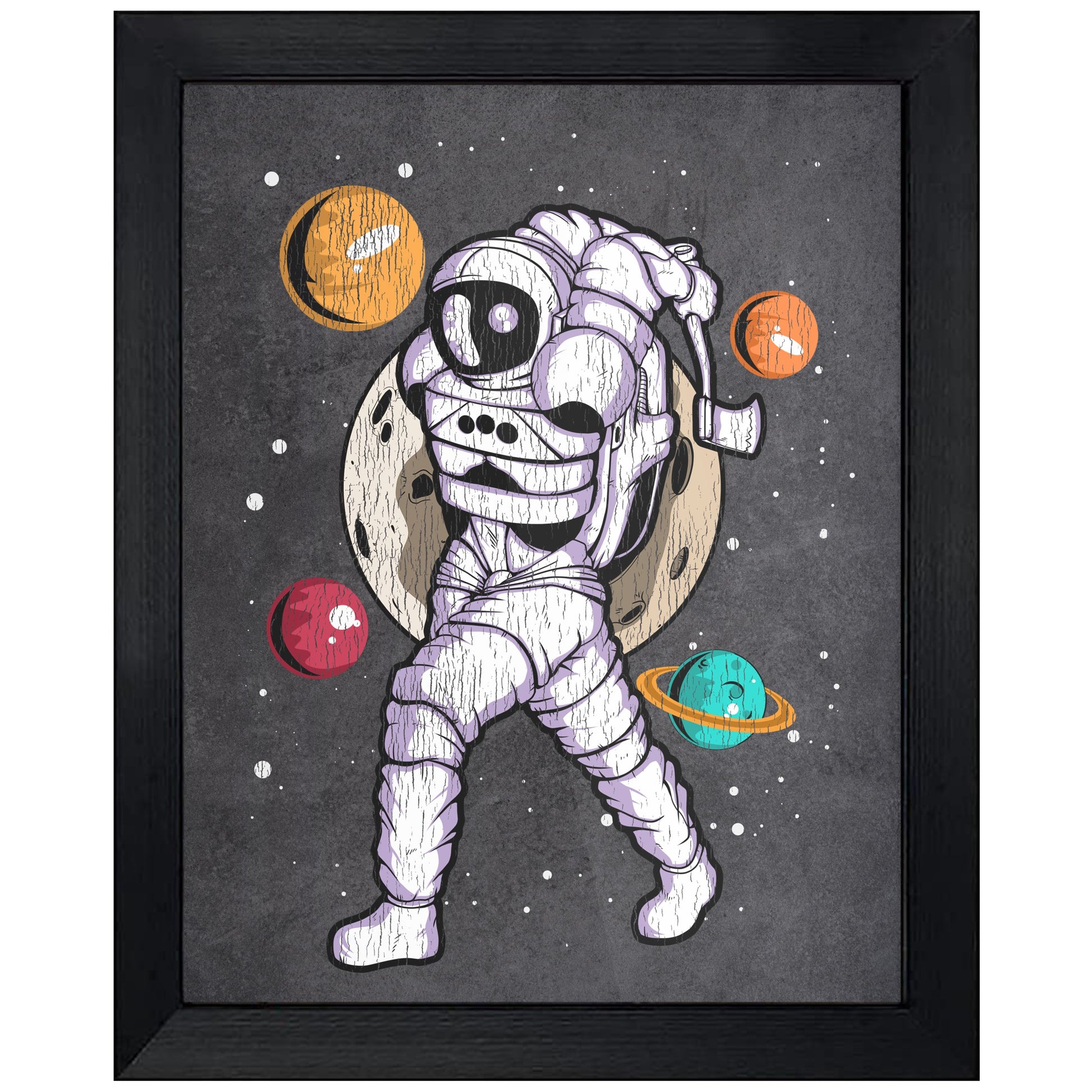 Axe Throwing Astronaut Outer Space Spaceman Distressed 8"x10" Wall Art Print