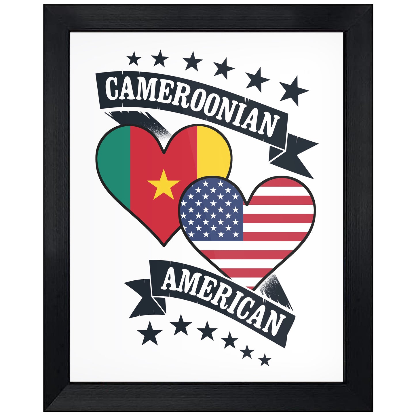 Cameroonian American Heart Flags Cameroon America 8"x10" Wall Art Print