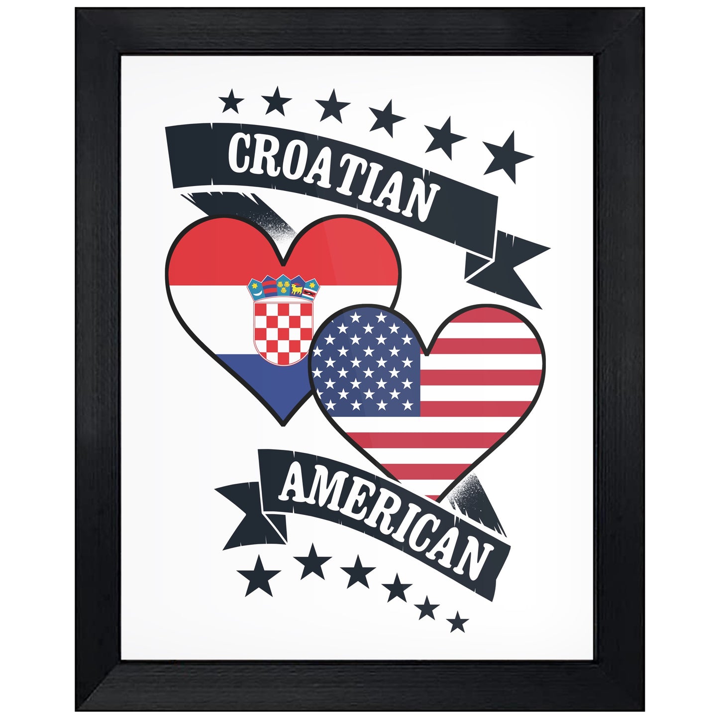 Croatian American Heart Flags Croatia America 8"x10" Wall Art Print