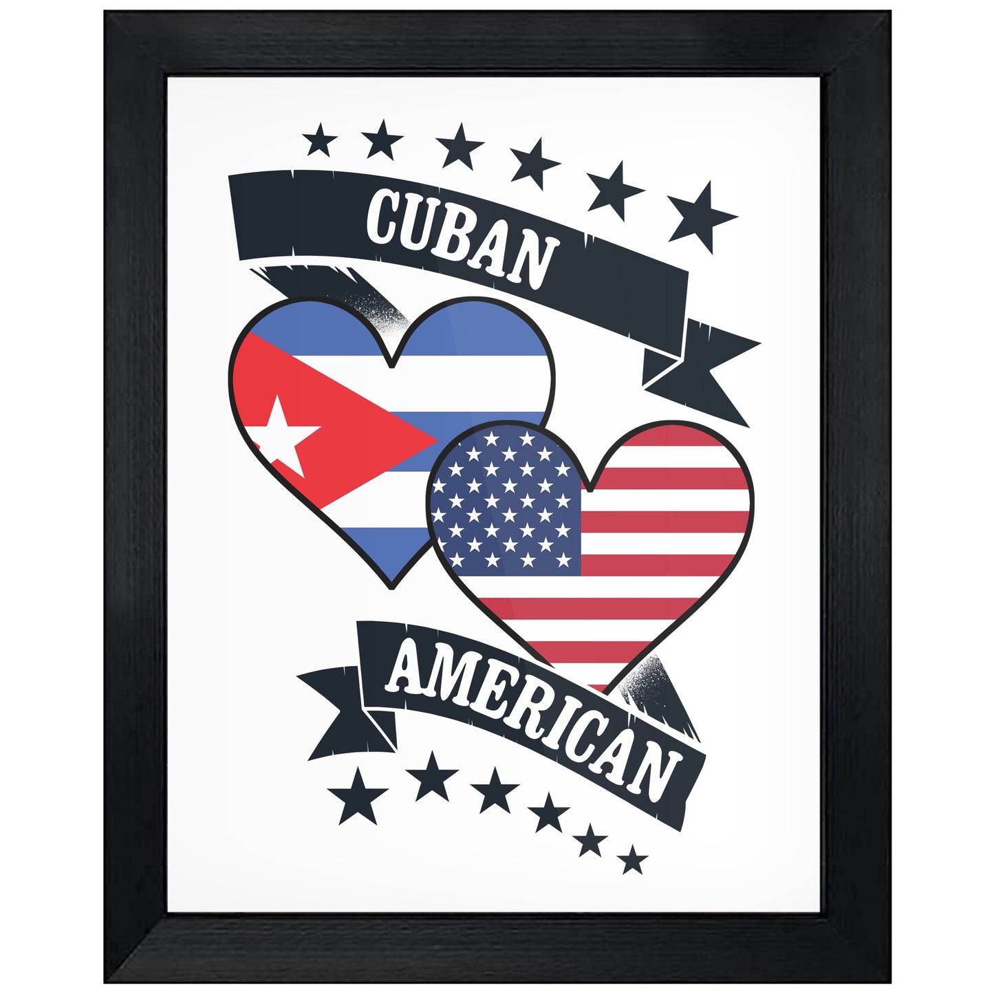 Cuban American Heart Flags Cuba America 8"x10" Wall Art Print