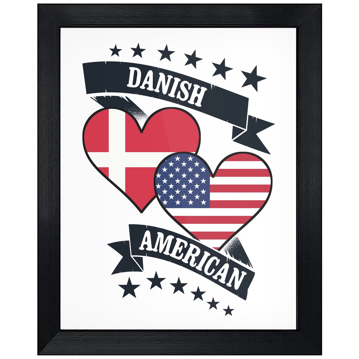 Danish American Heart Flags Denmark America 8"x10" Wall Art Print