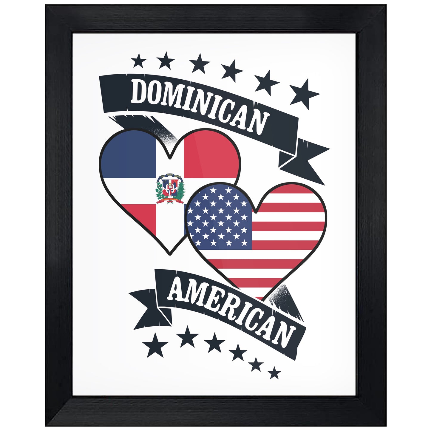 Dominican American Heart Flags Dominican Republic America 8"x10" Wall Art Print