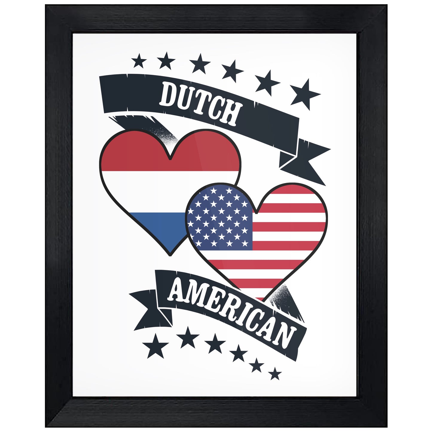 Dutch American Heart Flags Netherlands America 8"x10" Wall Art Print