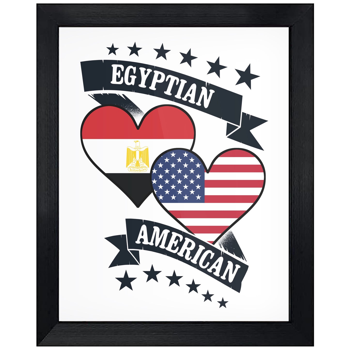 Egyptian American Heart Flags Egypt America 8"x10" Wall Art Print