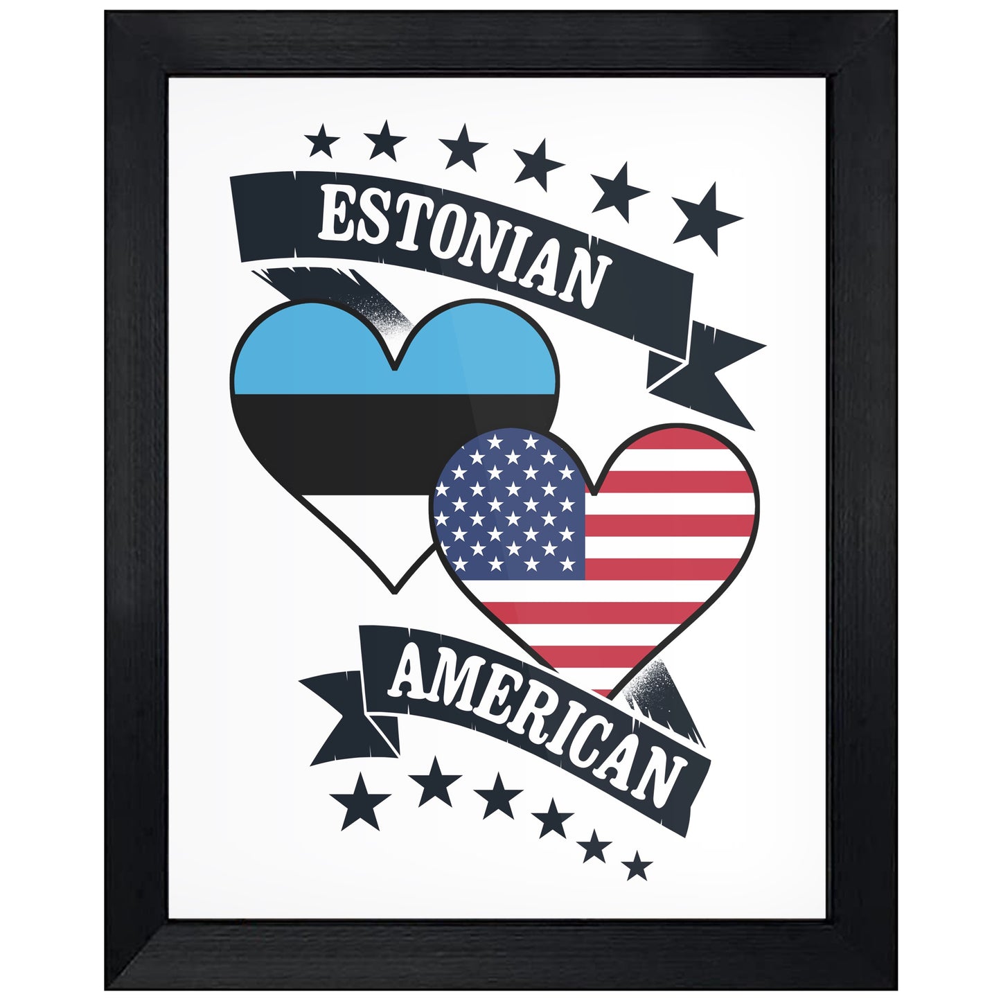 Estonian American Heart Flags Estonia America 8"x10" Wall Art Print