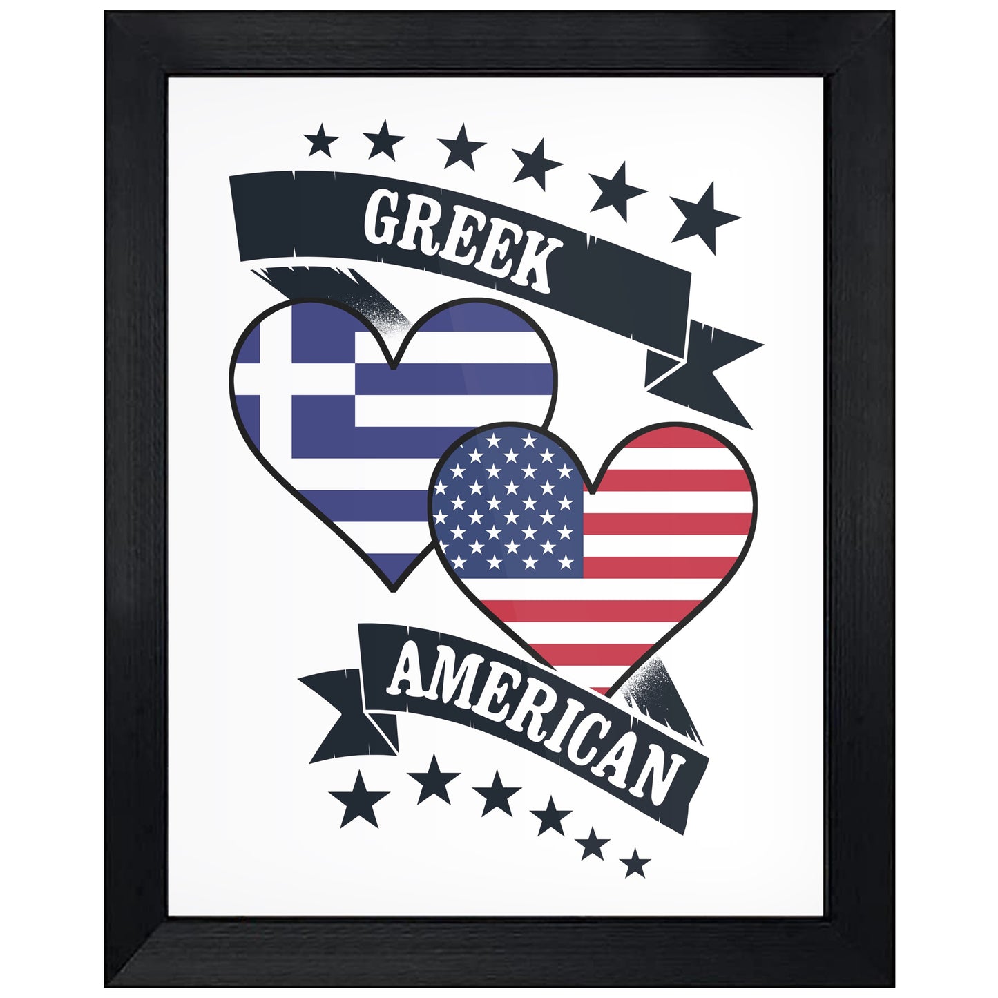 Greek American Heart Flags Greece America 8"x10" Wall Art Print