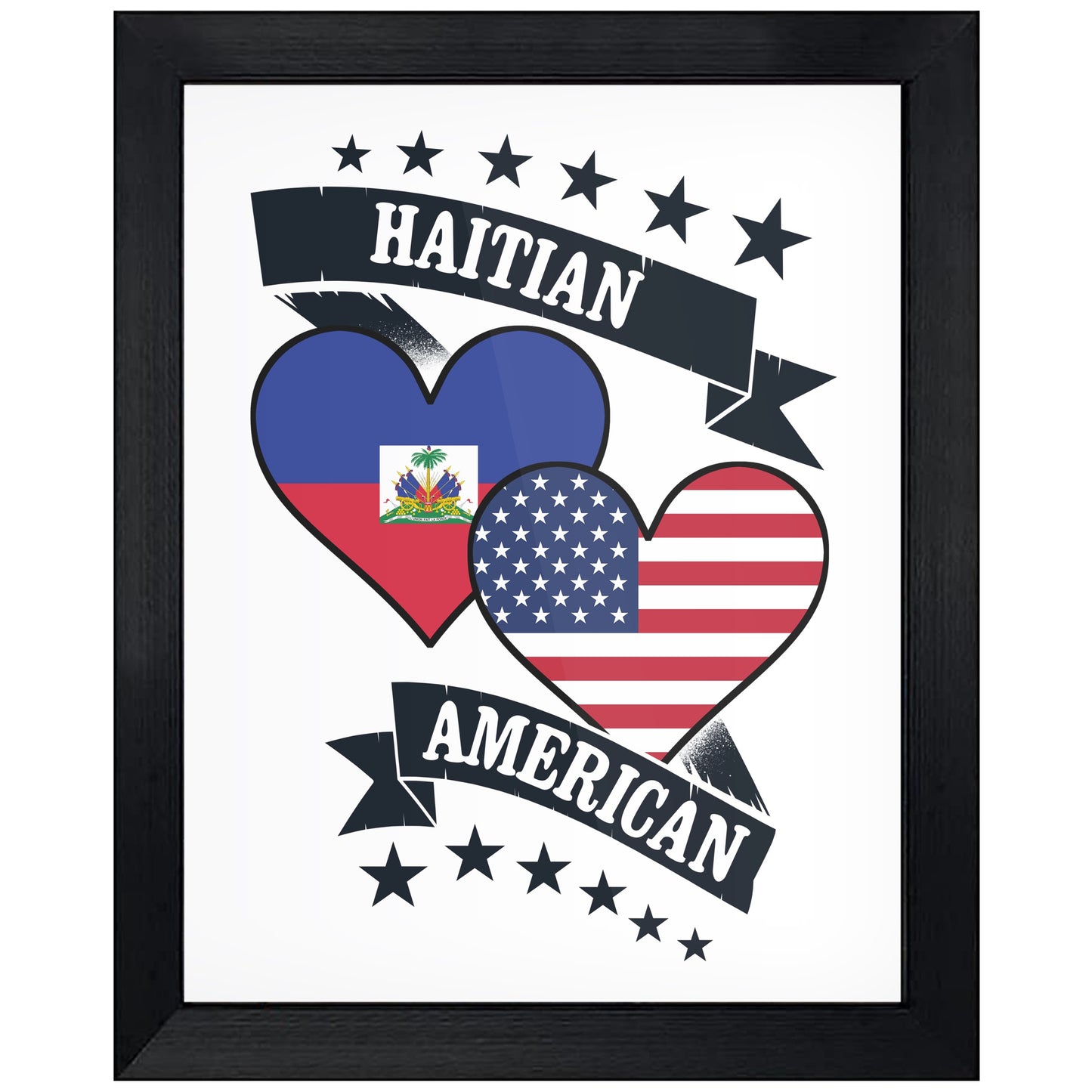 Haitian American Heart Flags Haiti America 8"x10" Wall Art Print