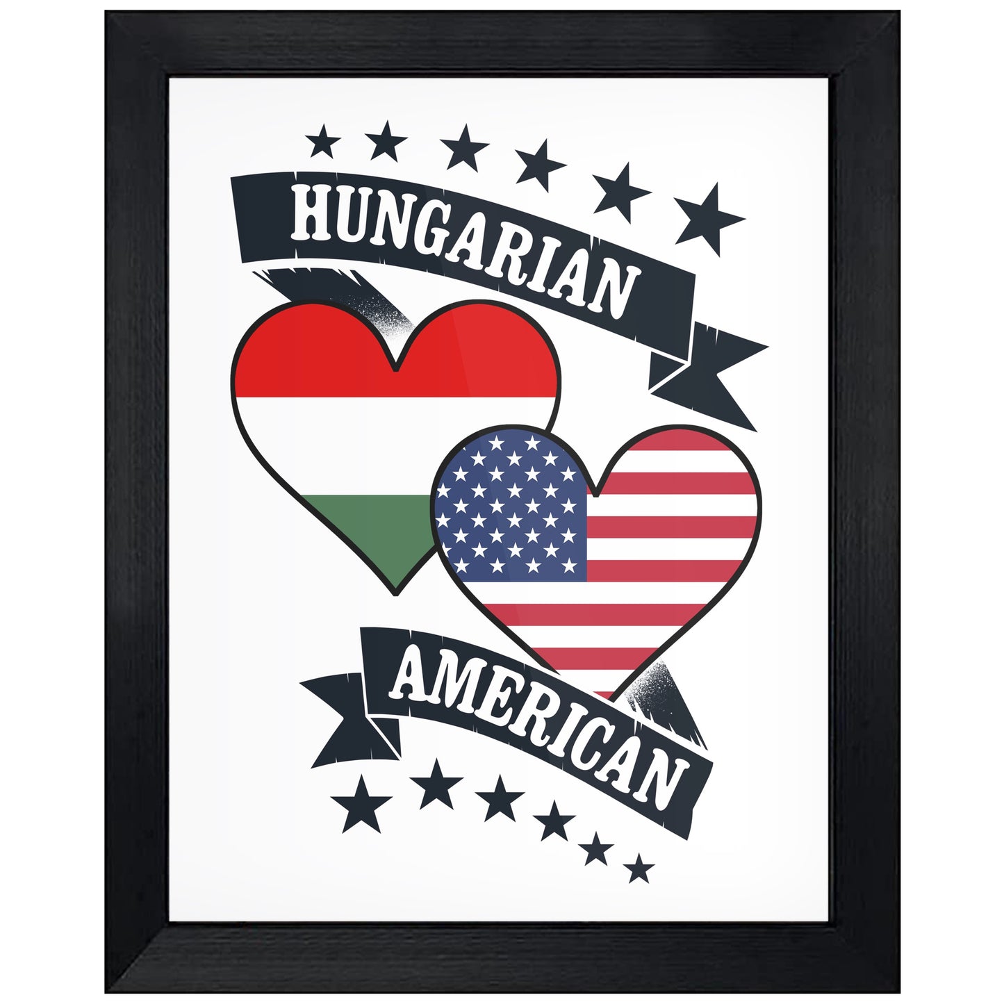 Hungarian American Heart Flags Hungary America 8"x10" Wall Art Print