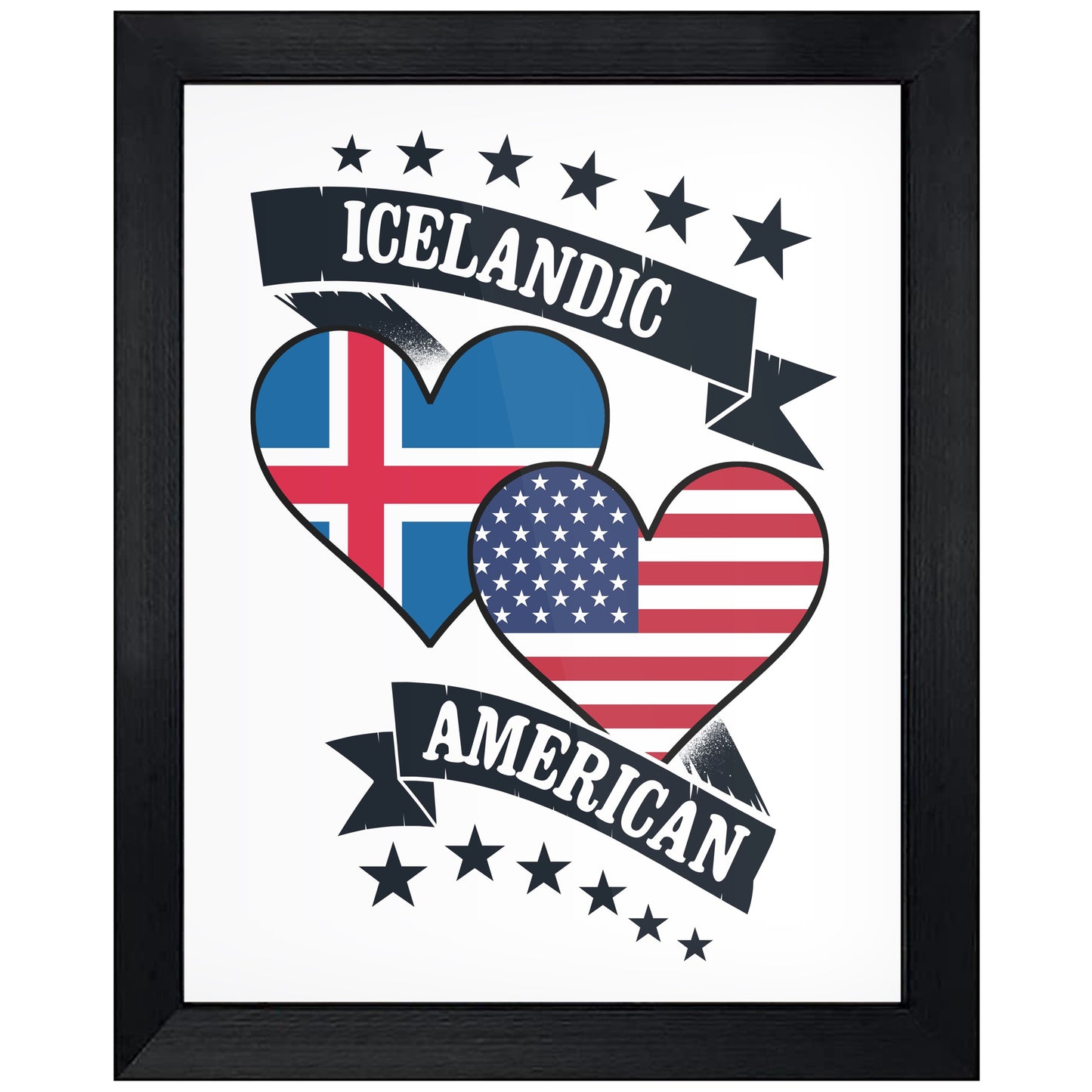 Icelandic American Heart Flags Iceland America 8"x10" Wall Art Print