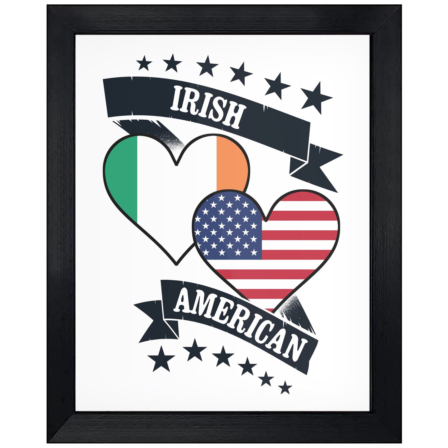 Irish American Heart Flags Ireland America 8"x10" Wall Art Print
