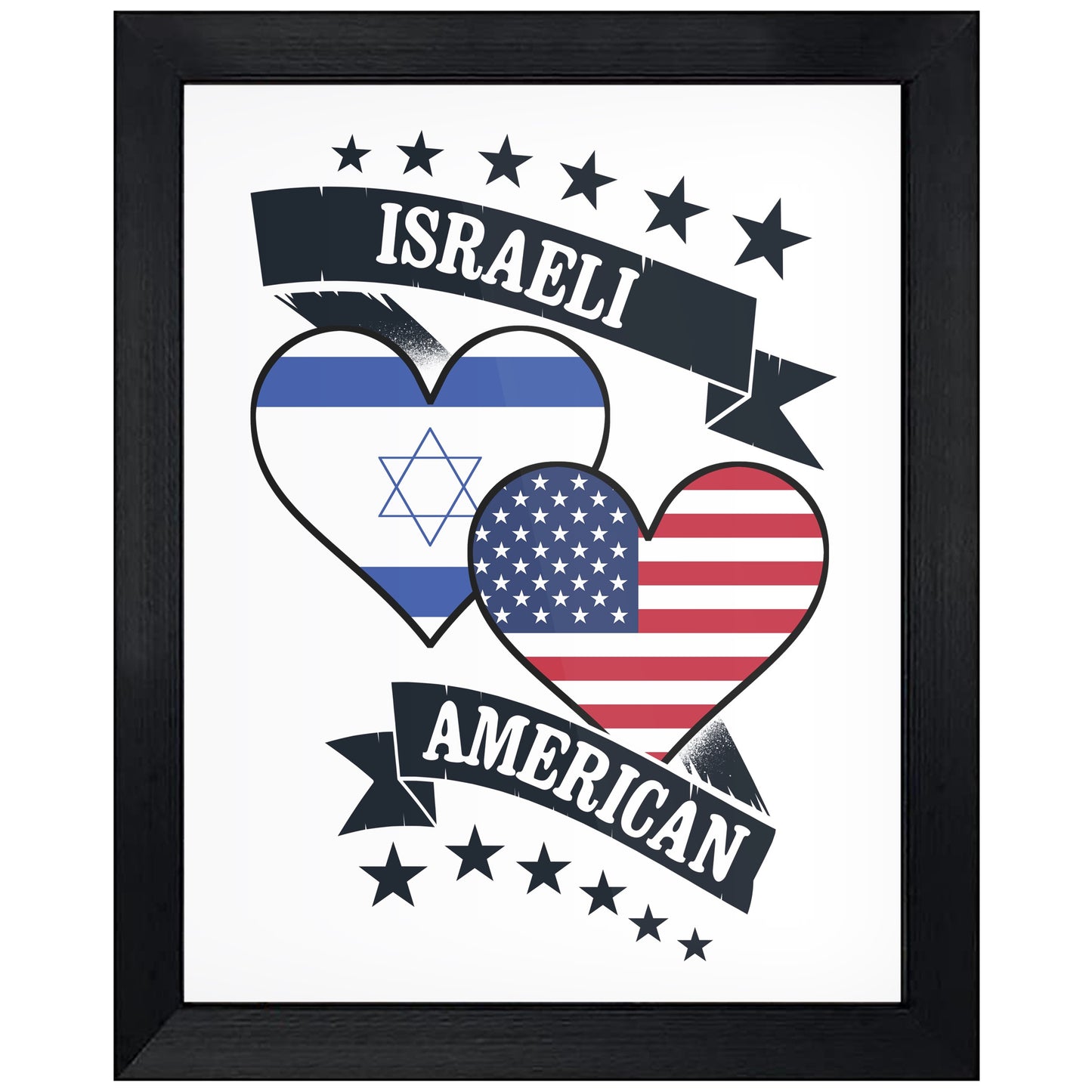 Israeli American Heart Flags Israel America 8"x10" Wall Art Print