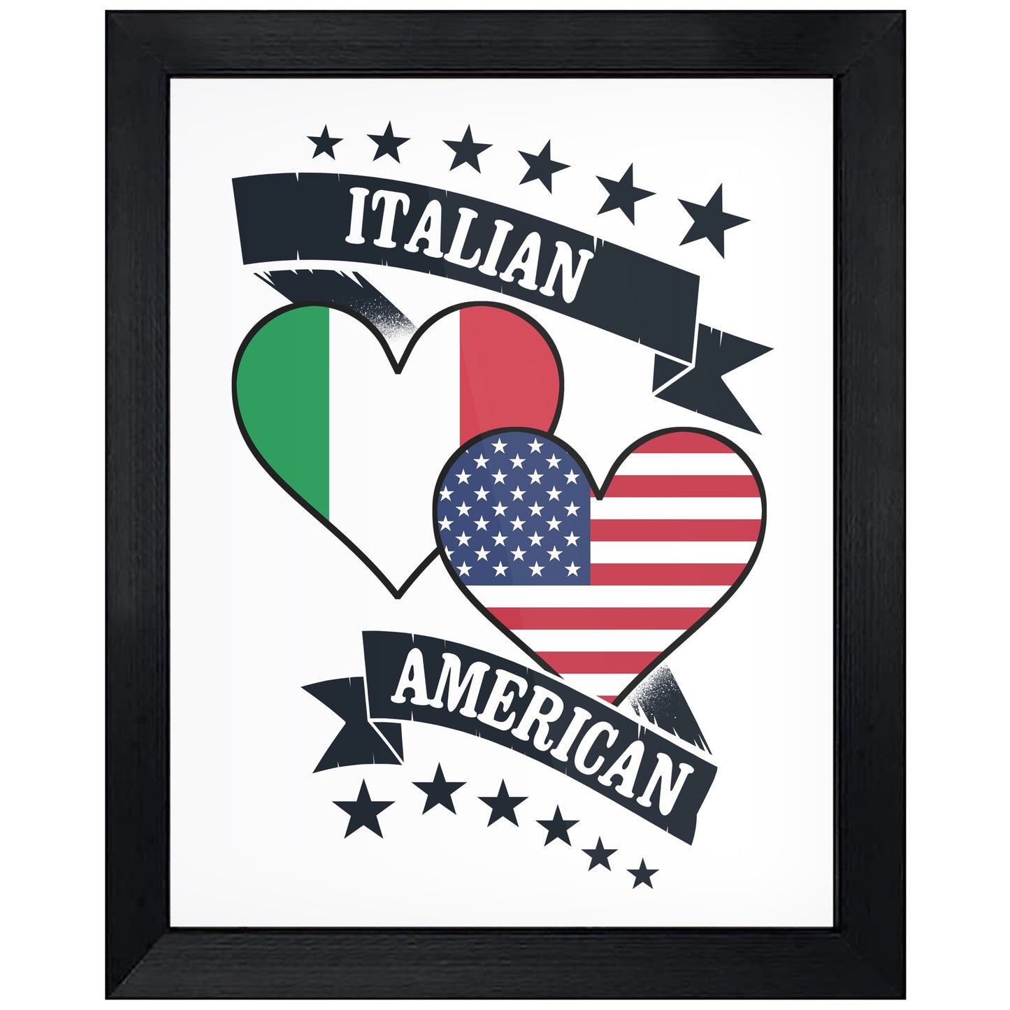 Italian American Heart Flags Italy America 8"x10" Wall Art Print