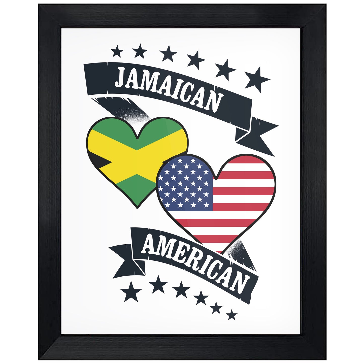 Jamaican American Heart Flags Jamaica America 8"x10" Wall Art Print