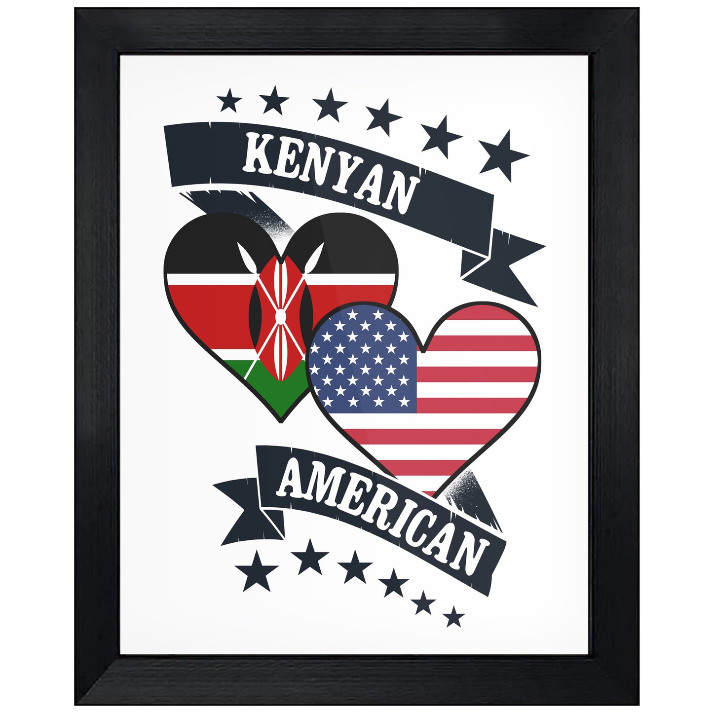 Kenyan American Heart Flags Kenya America 8"x10" Wall Art Print