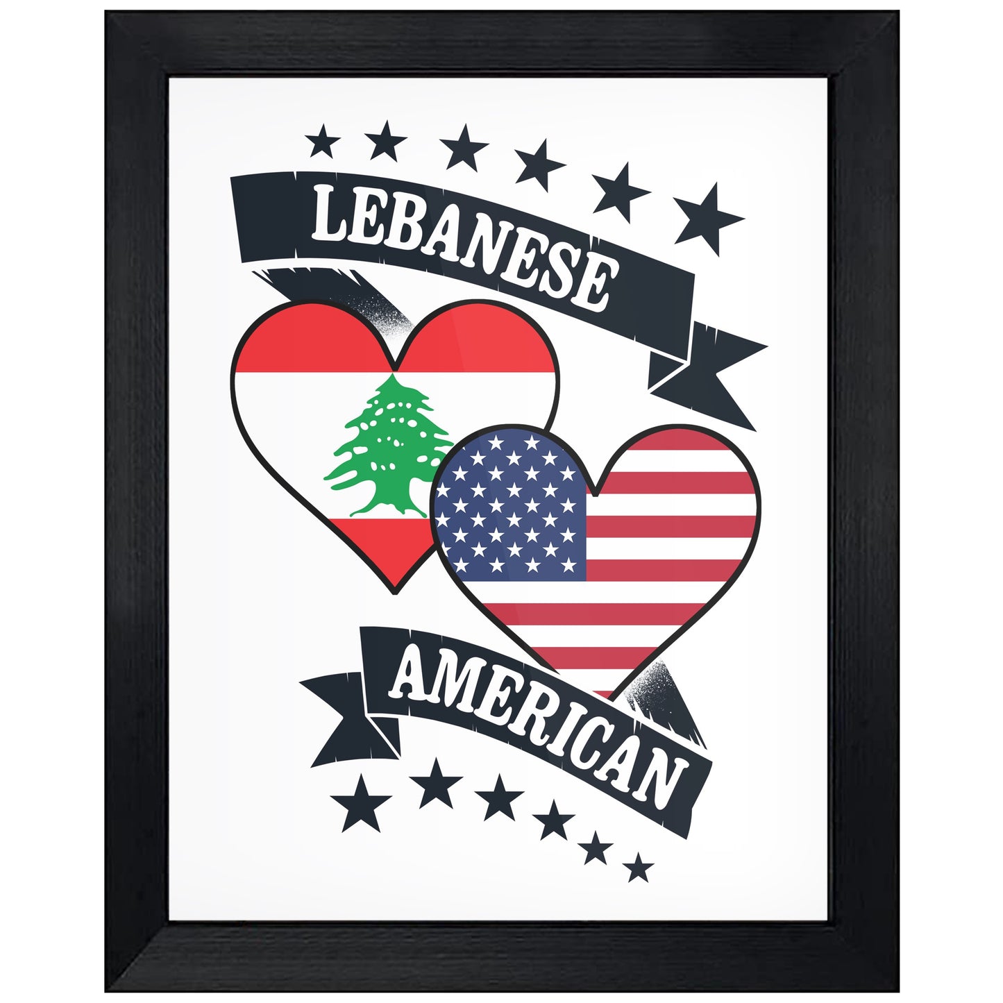 Lebanese American Heart Flags Lebanon America 8"x10" Wall Art Print