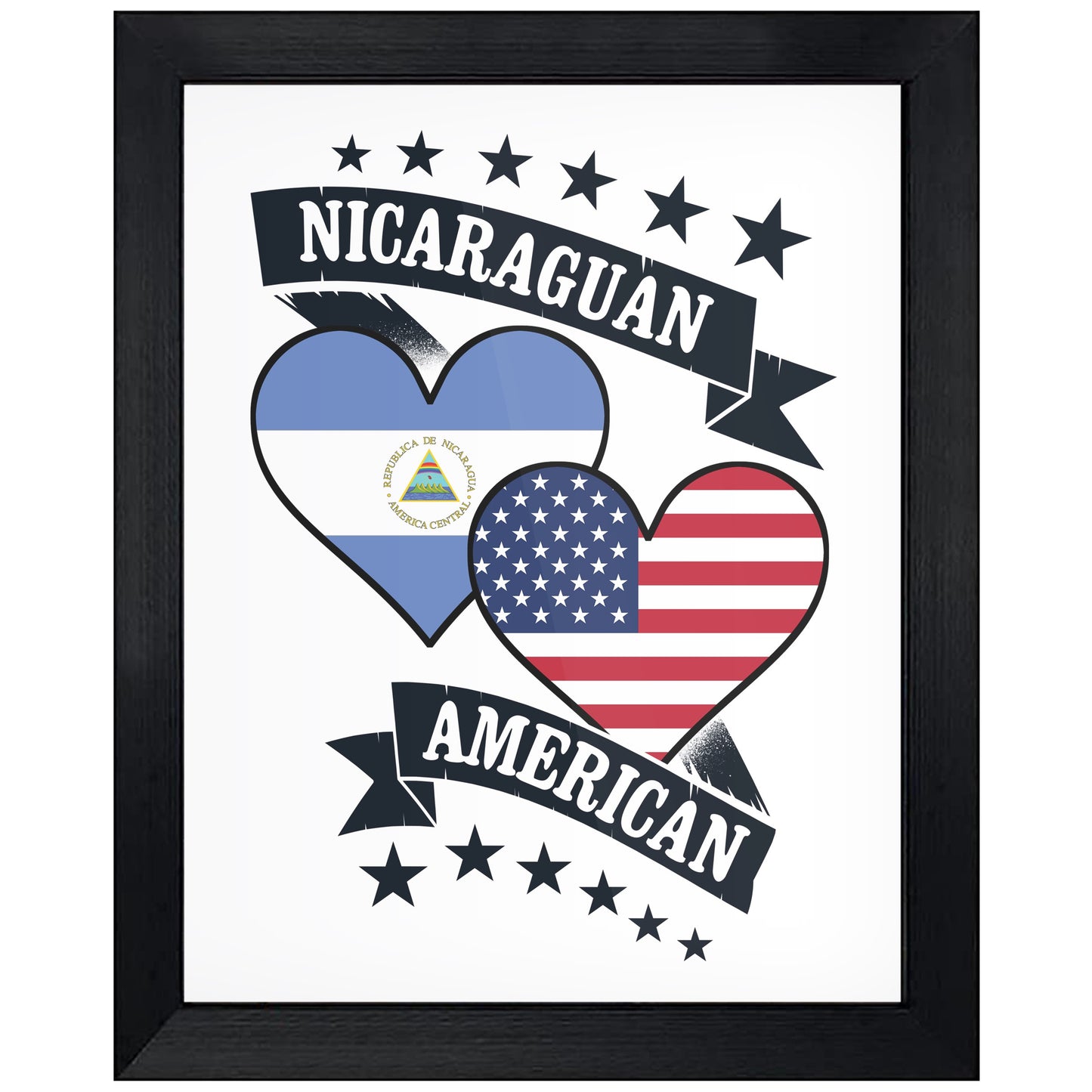Nicaraguan American Heart Flags Nicaragua America 8"x10" Wall Art Print