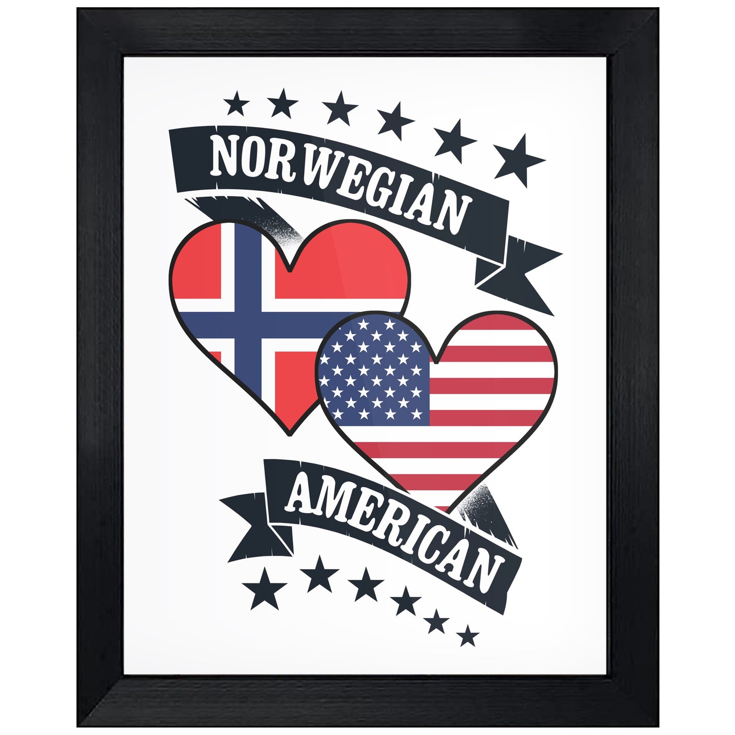 Norwegian American Heart Flags Norway America 8"x10" Wall Art Print