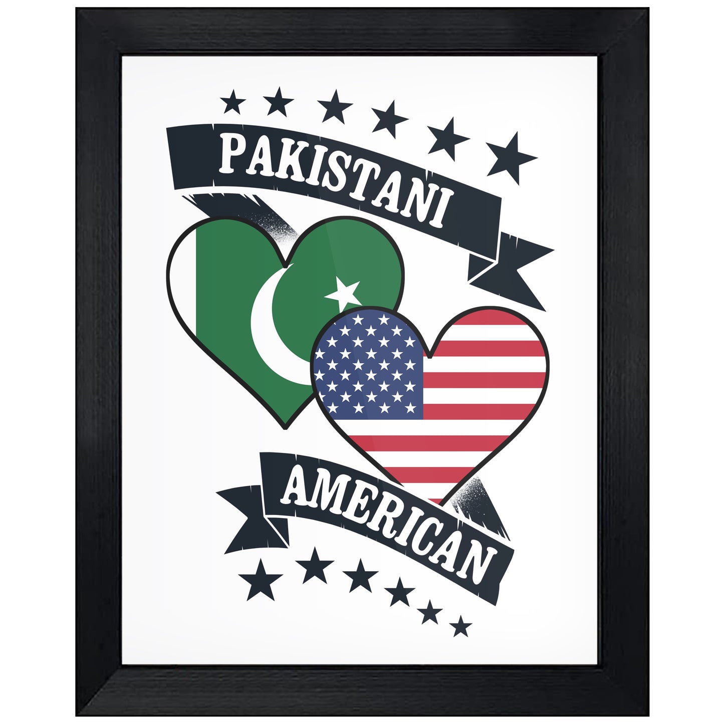 Pakistani American Heart Flags Pakistan America 8"x10" Wall Art Print