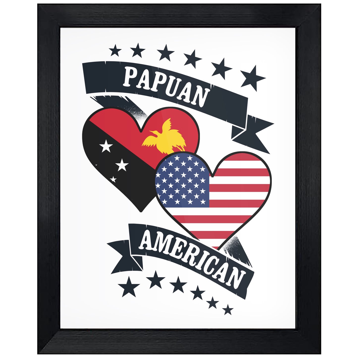 Papuan American Heart Flags Papua New Guinea America 8"x10" Wall Art Print