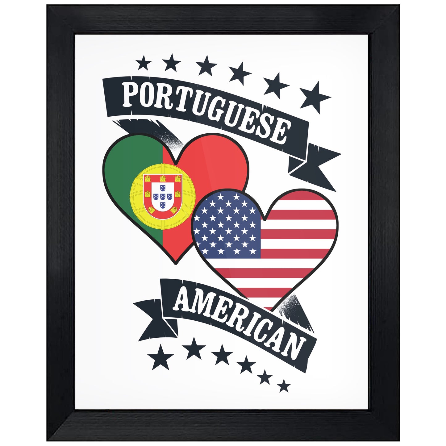 Portuguese American Heart Flags Portugal America 8"x10" Wall Art Print