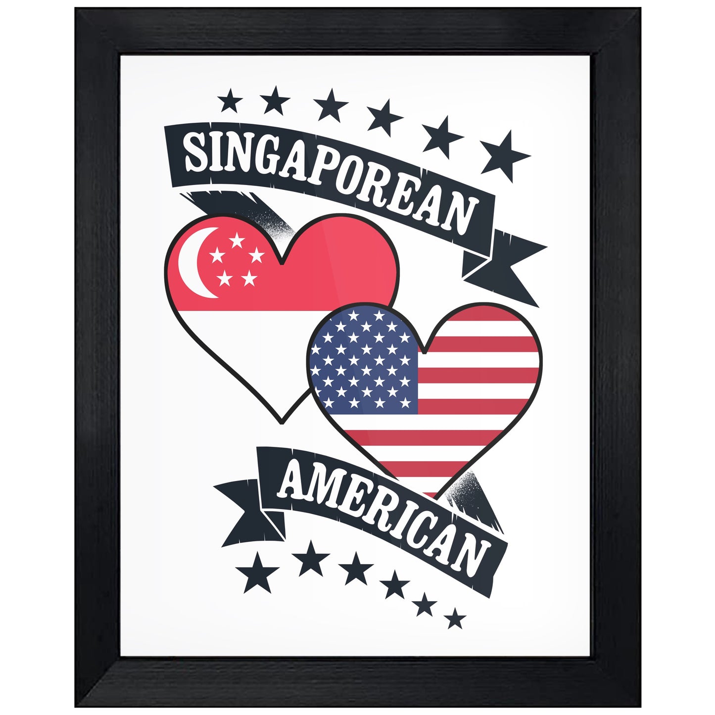 Singaporean American Heart Flags Singapore America 8"x10" Wall Art Print